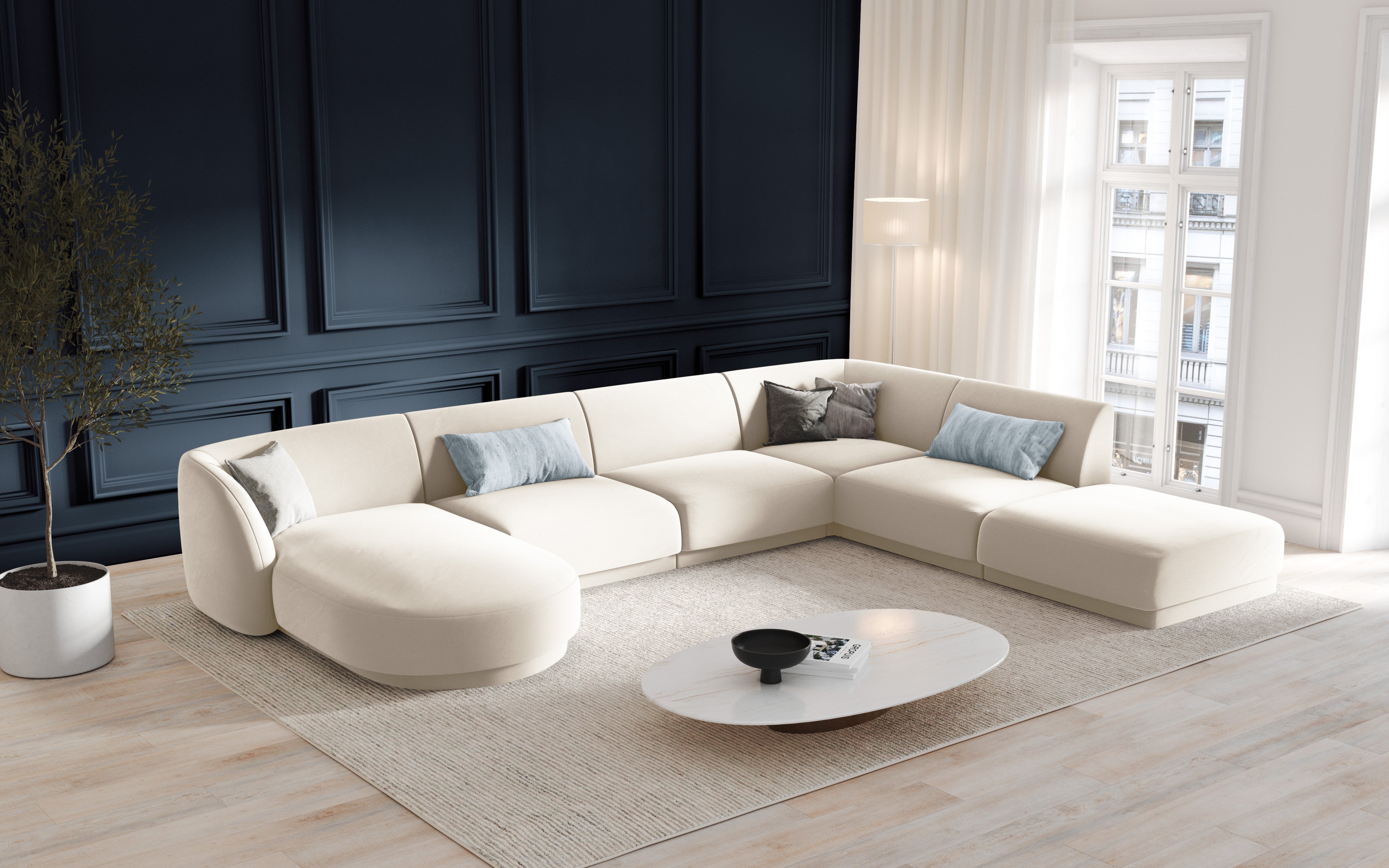 Left-facing modular sofa for 6 people MILEY white boucle
