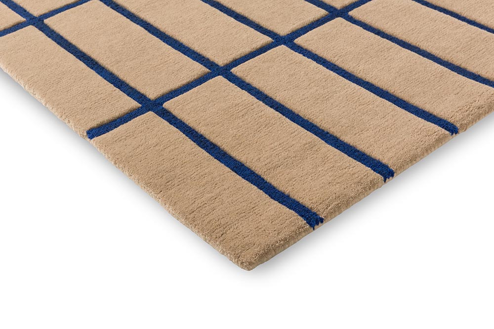 Tiliskii Wolle Teppich Beige mit Blau