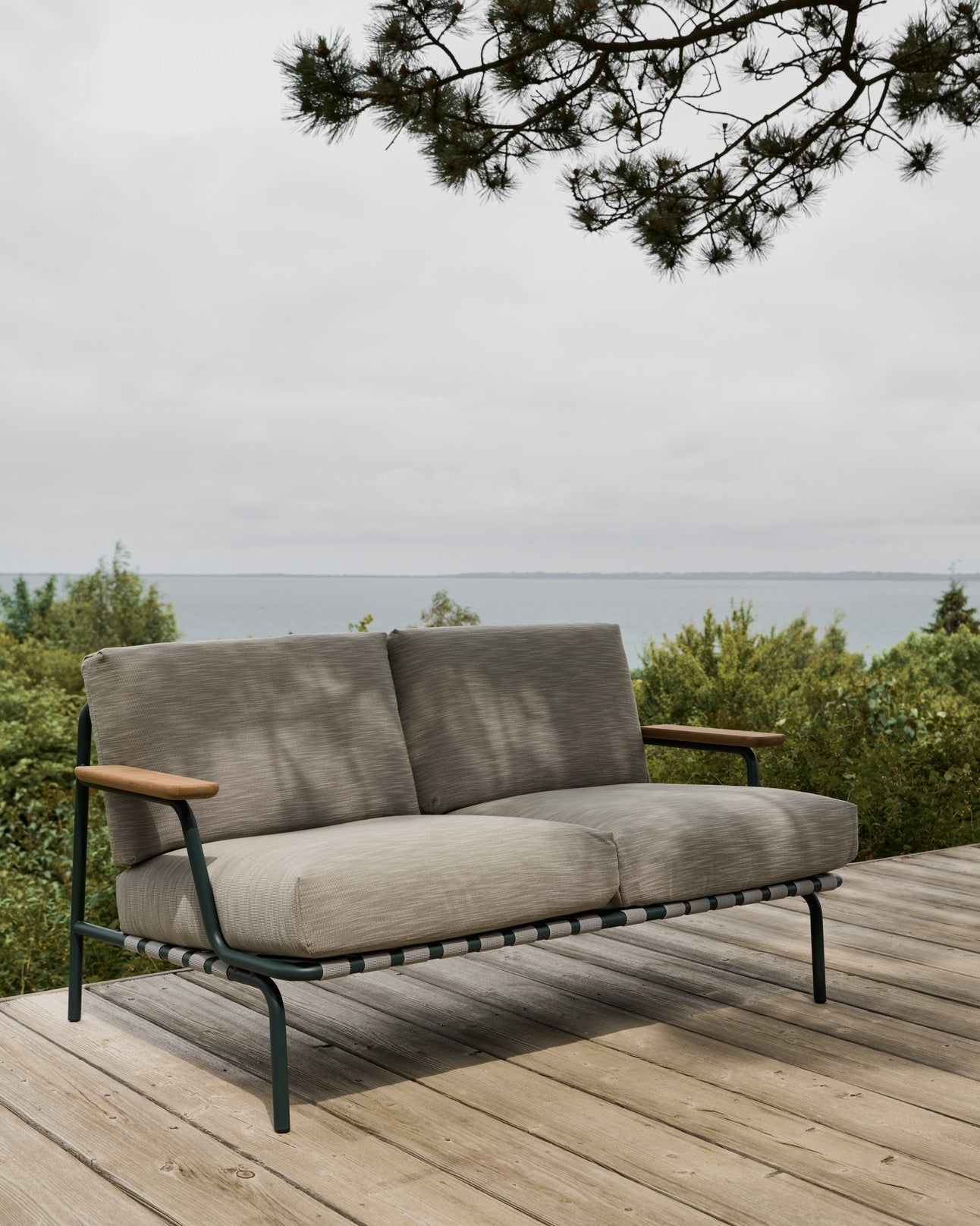 2-Seater Outdoor Sofa with Armrests SETTLE Gray with Green Base