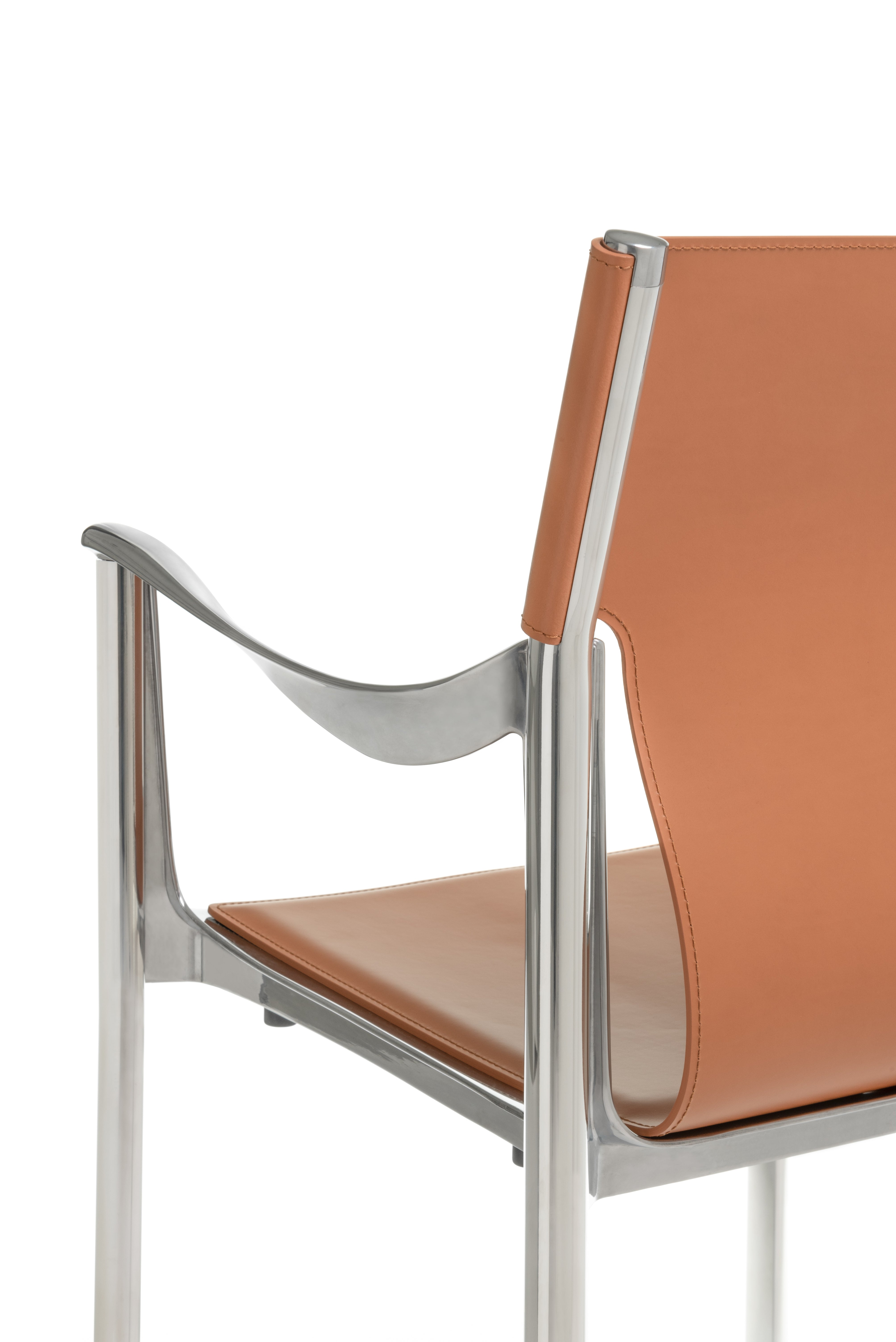 VENICE chair in cognac leather with a polished base