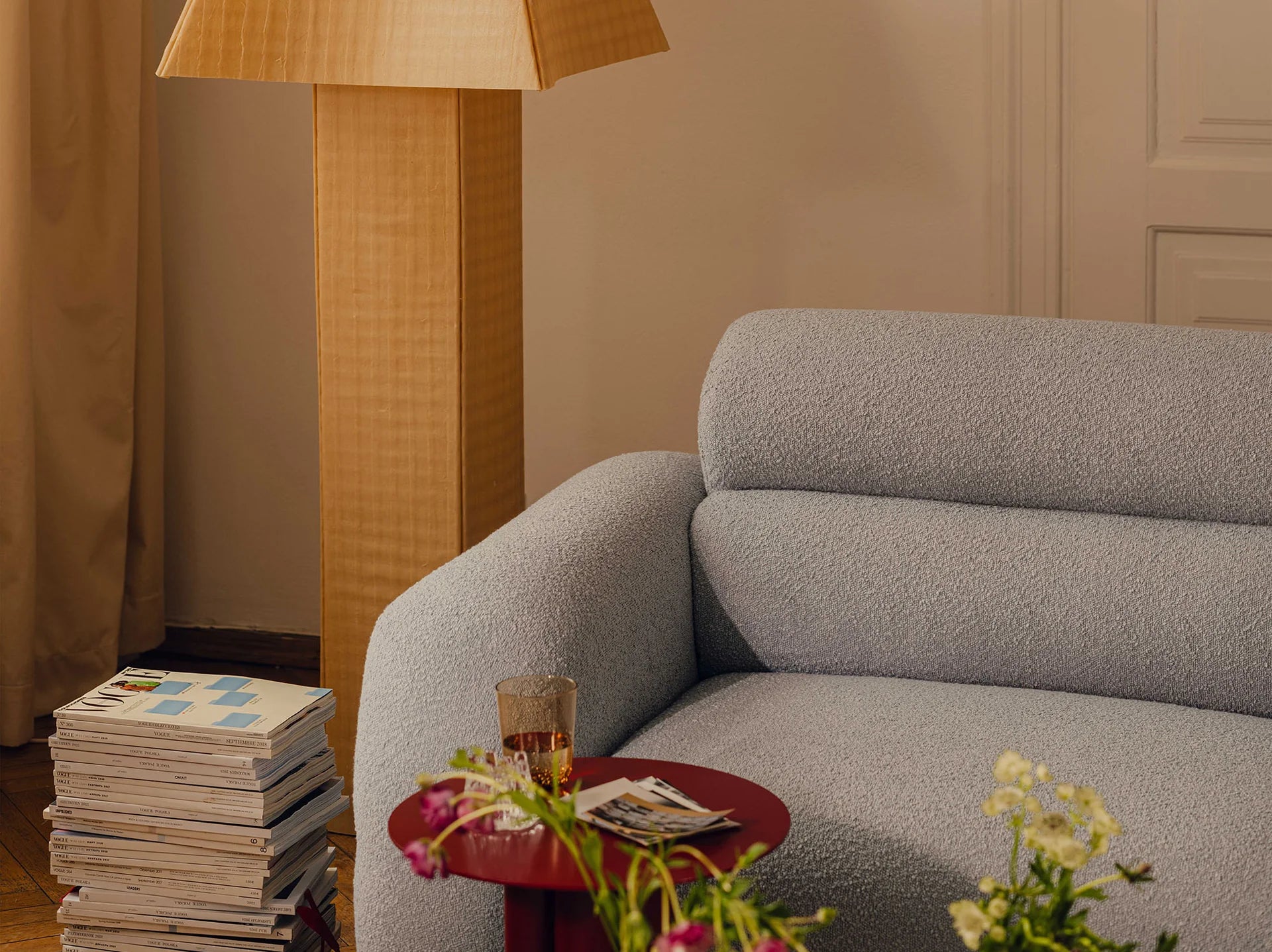 Modulares Sofa NEO - linkes Element in ziegelrotem Chenille