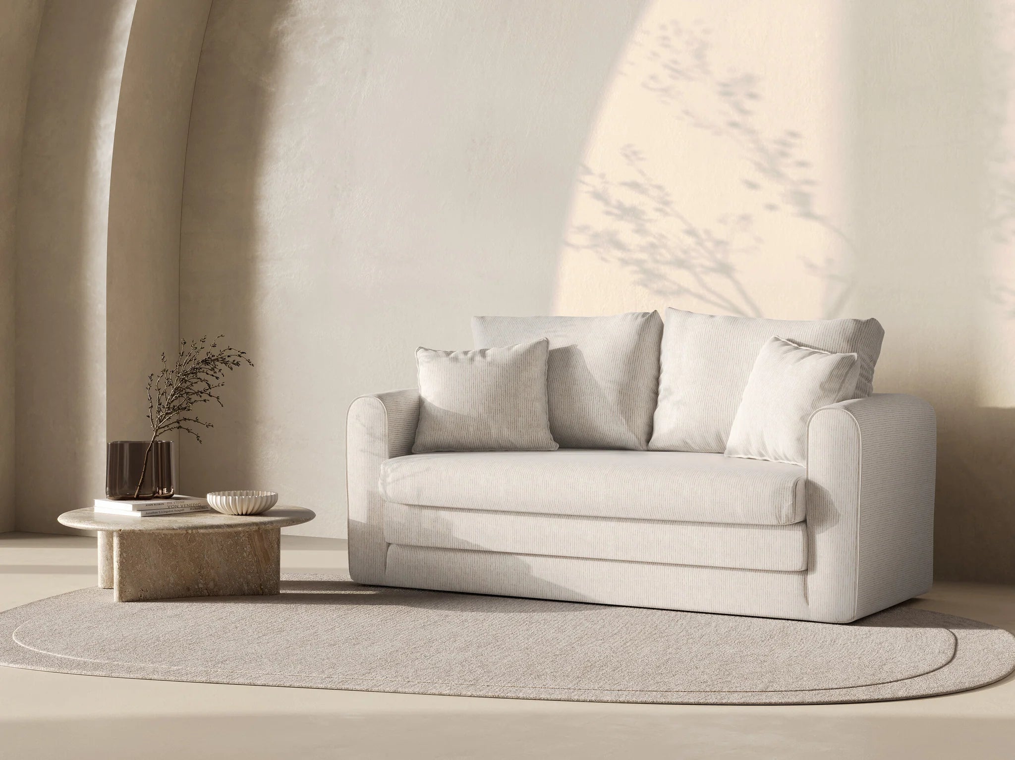 2-Seater Sofa with Sleeping Function LIDO Warm Gray Boucle