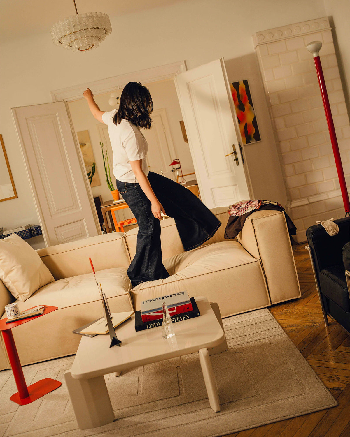 3-sitziges linksseitiges Ecksofa NURIA ecru Boucle