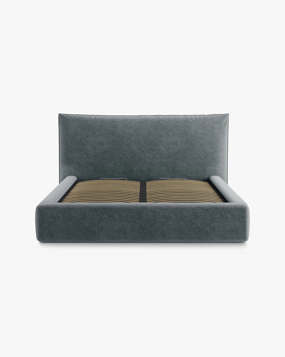 Bett mit Bettkasten KAELLE in grafitfarbenem Chenille