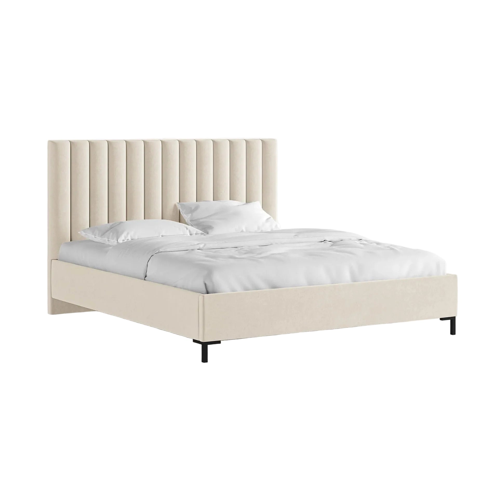 Samt-Bett mit Bettkasten ALLISON hellbeige