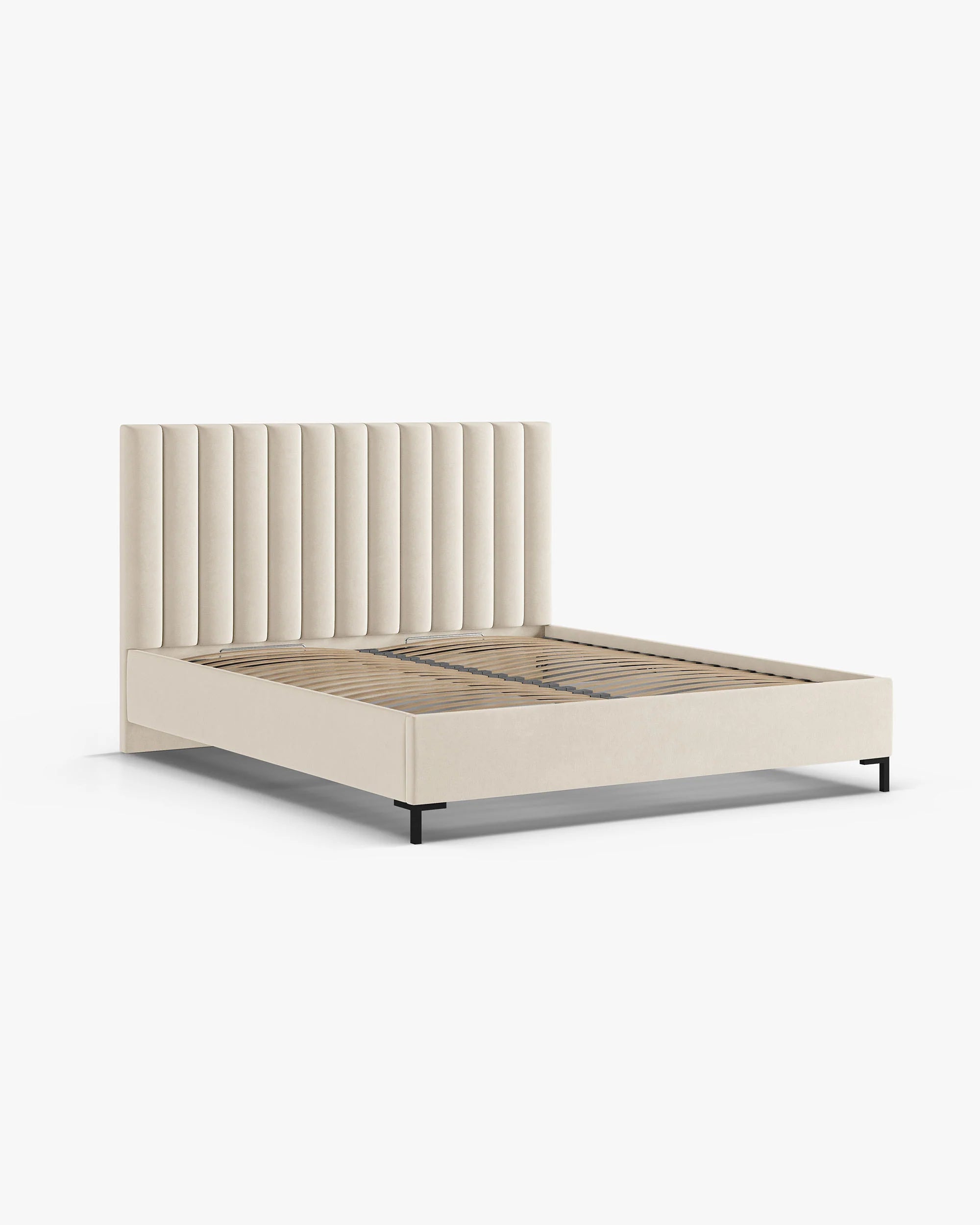 Samt-Bett mit Bettkasten ALLISON hellbeige