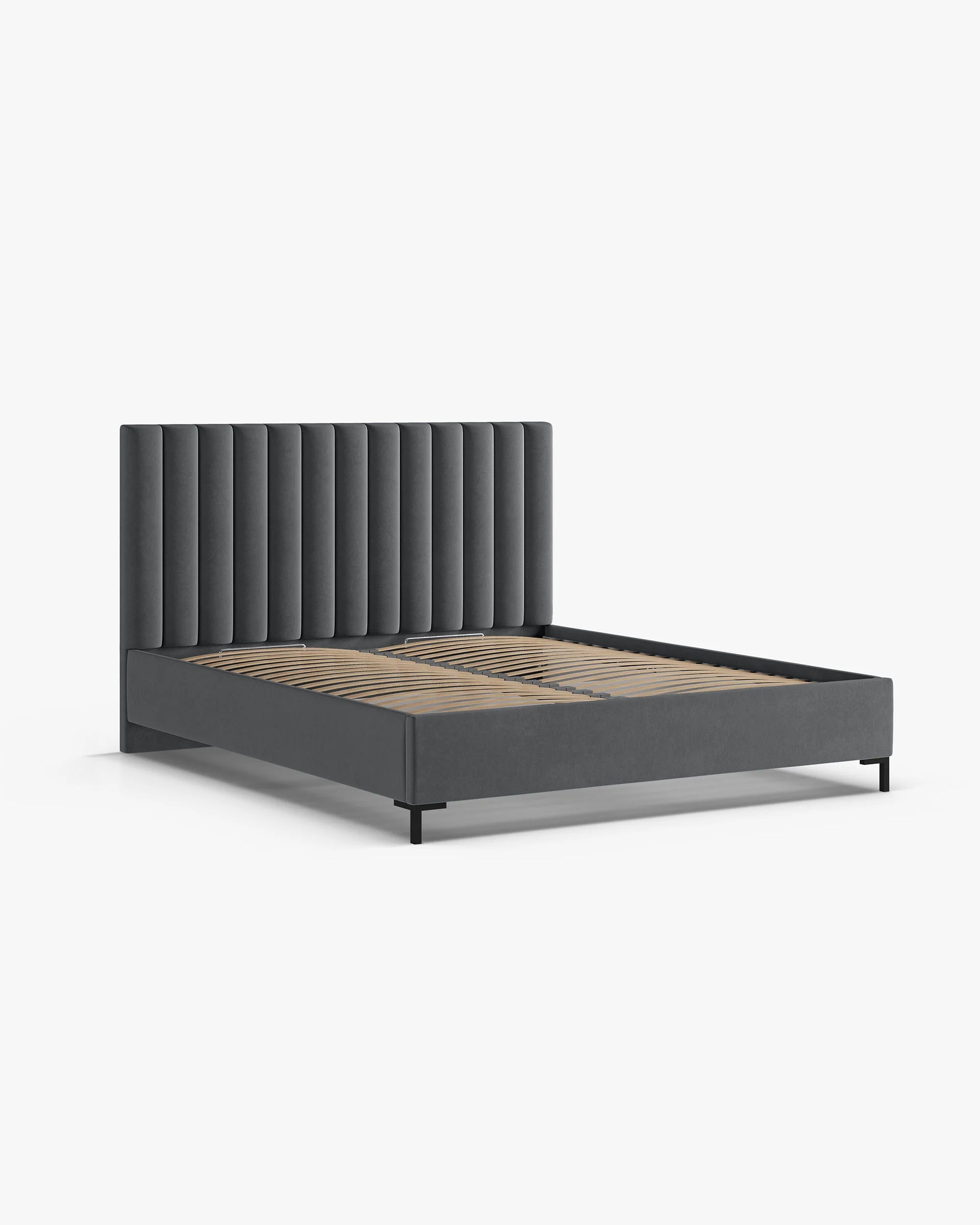 Samt-Bett mit Bettkasten ALLISON dunkelgrau