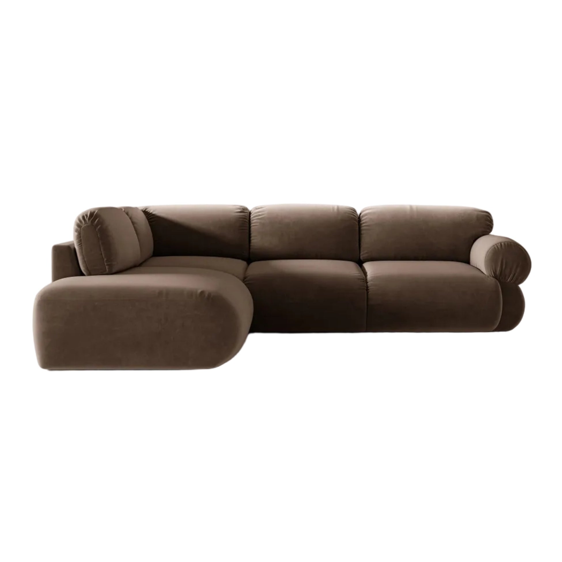 Samt-Ecksofa links OPHELIA in Schokoladenfarbe