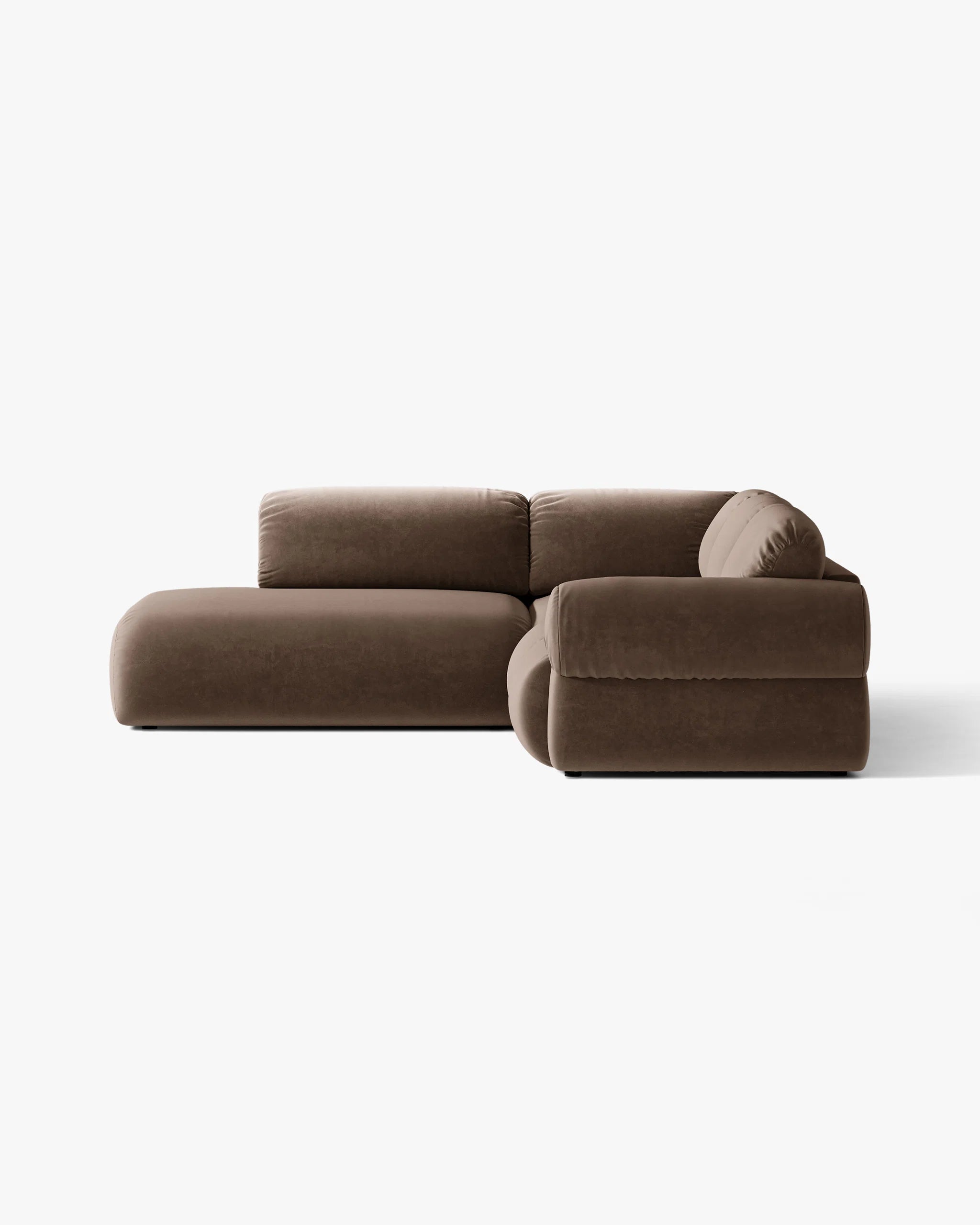 Samt-Ecksofa links OPHELIA in Schokoladenfarbe