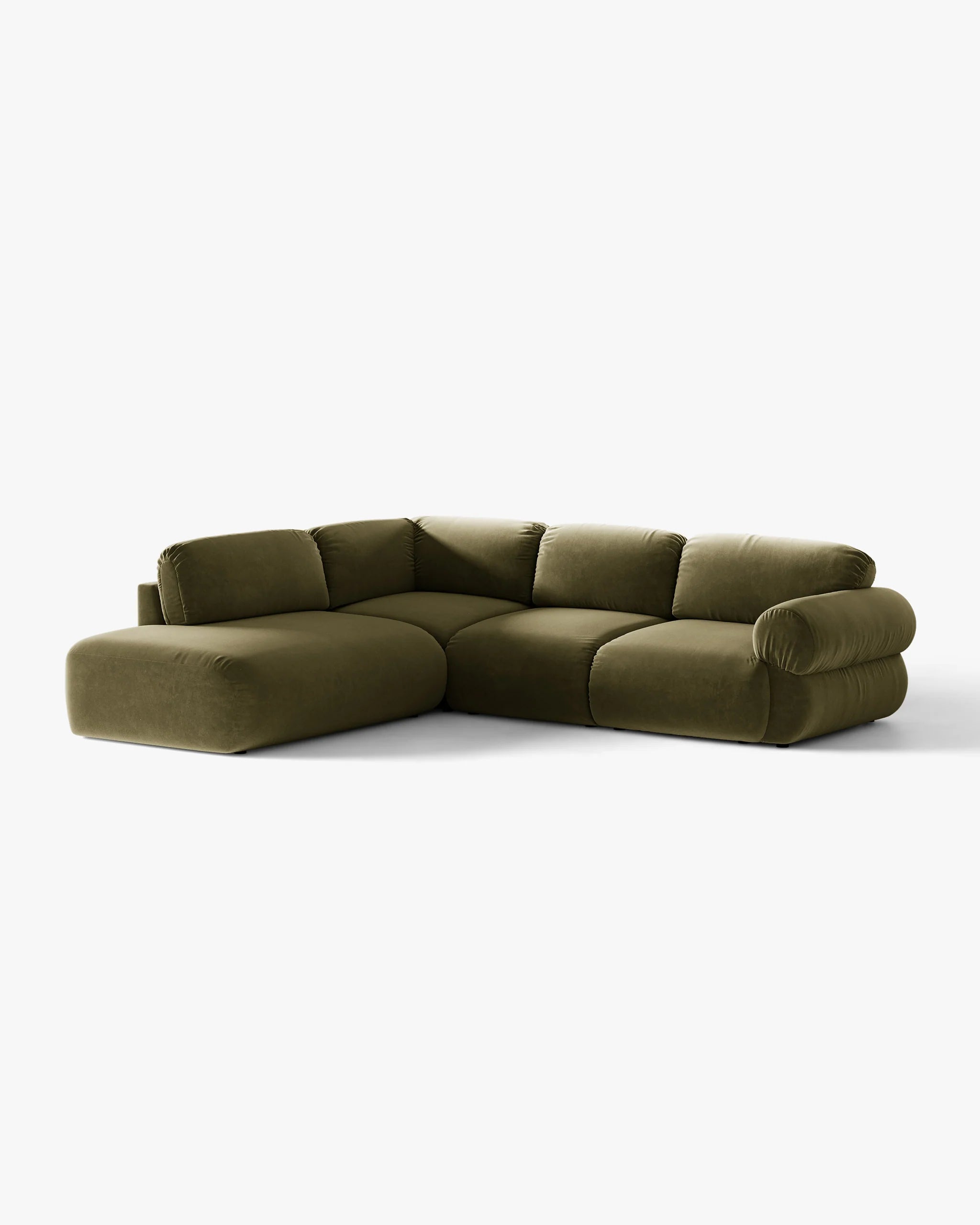 Samt-Ecksofa links OPHELIA in Olivgrün