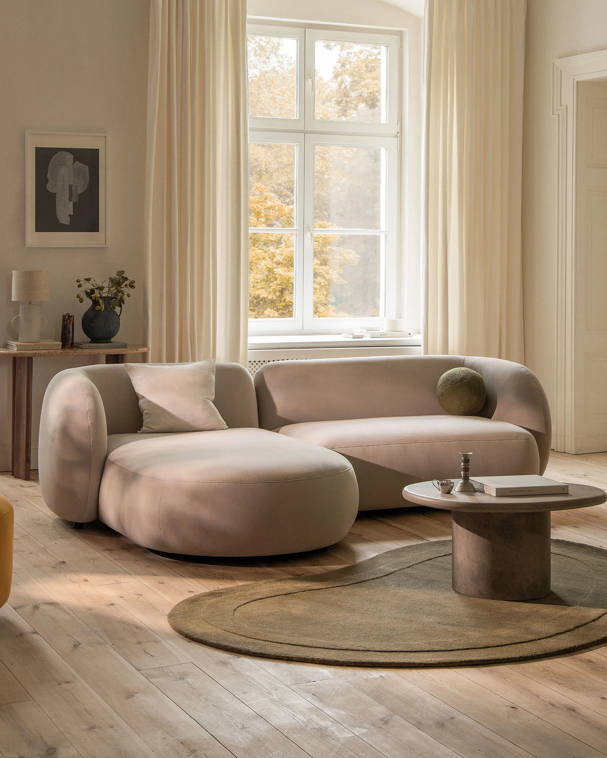 Linksseitige 2-Sitzer-Eckcouch KATE hellbeige Melange
