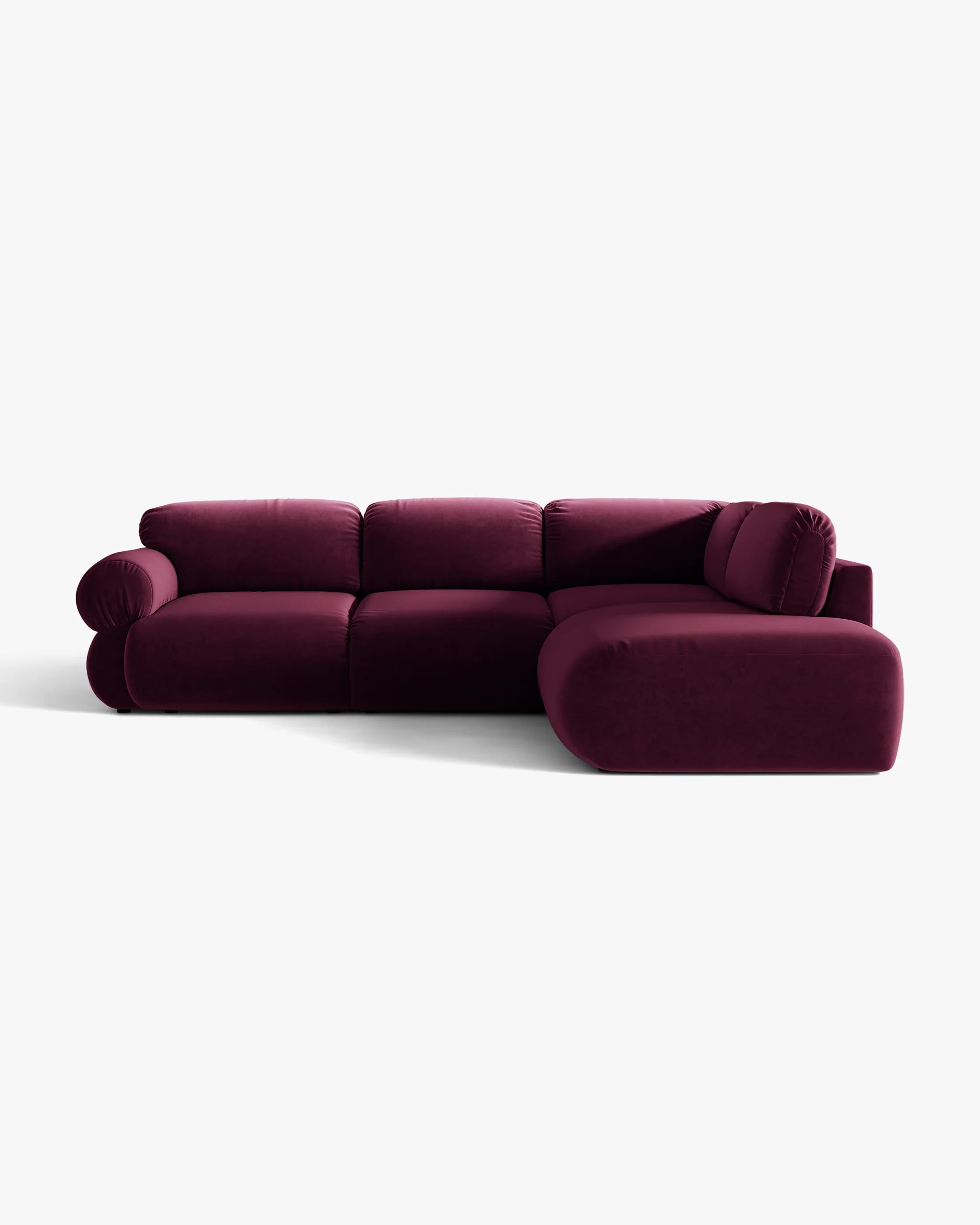 Samt-Ecksofa rechts OPHELIA in Burgunderrot
