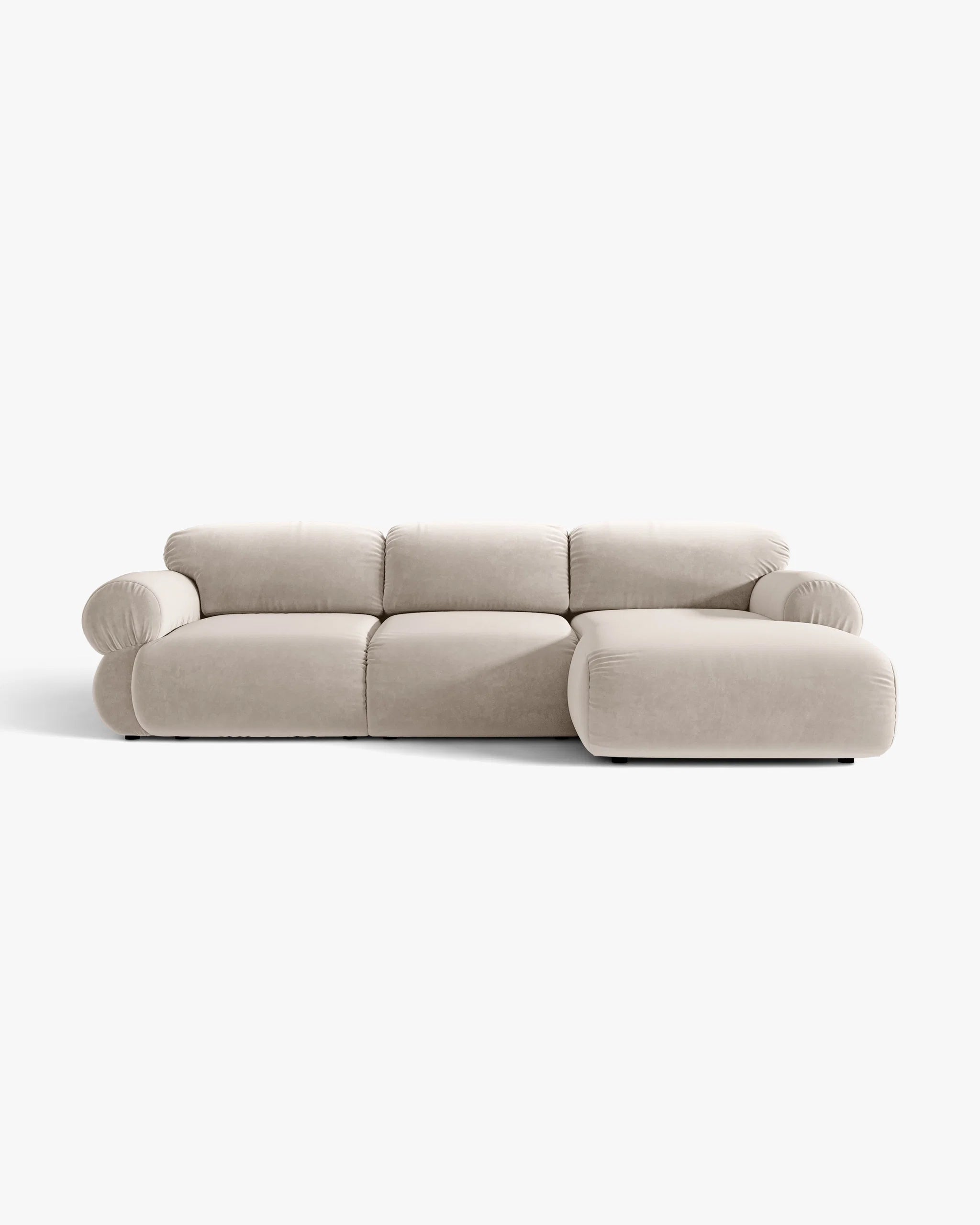 Beige 3-sitziger Samt-Ecksofa rechts OPHELIA