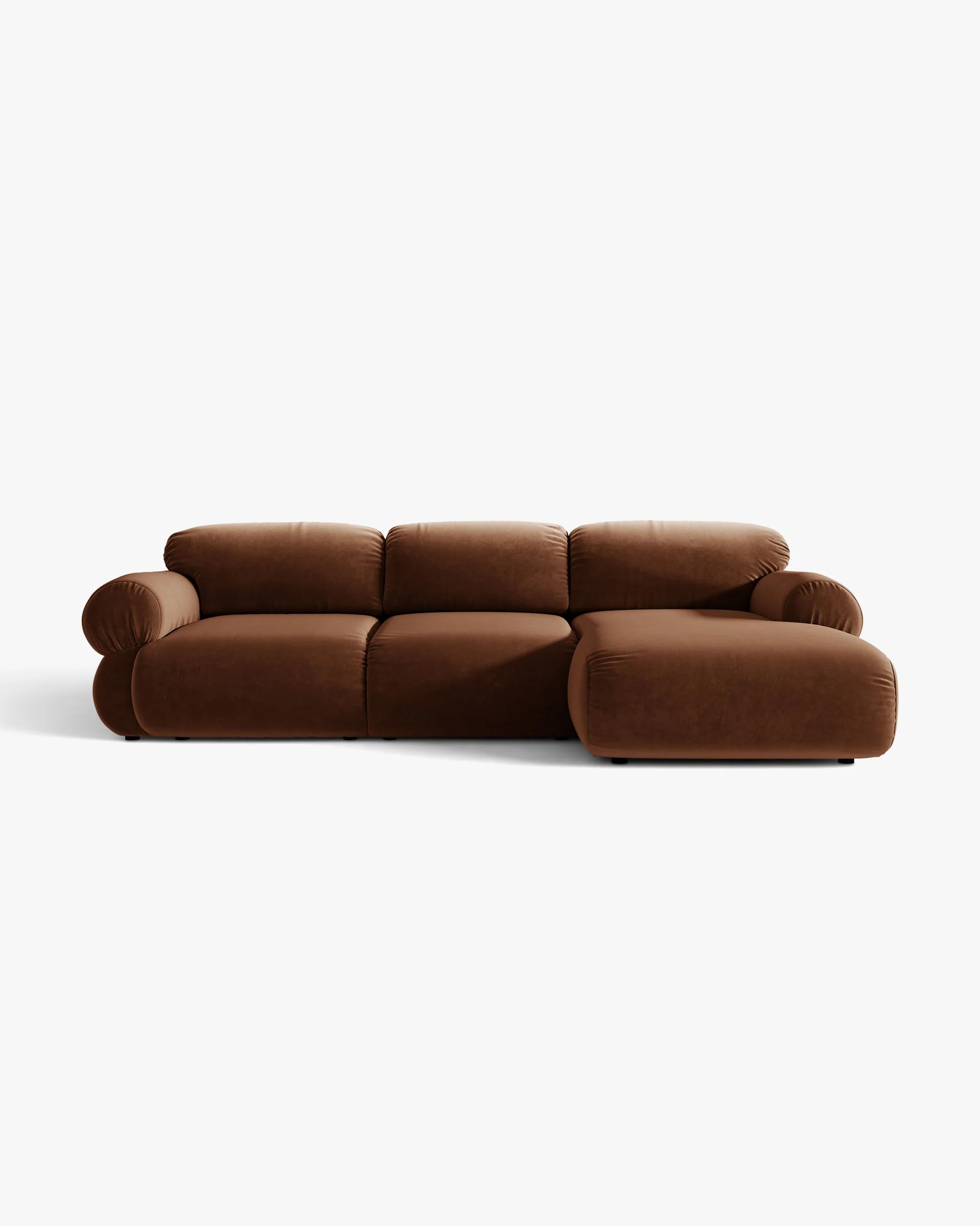 3-sitziger Samt-Ecksofa rechts OPHELIA braun