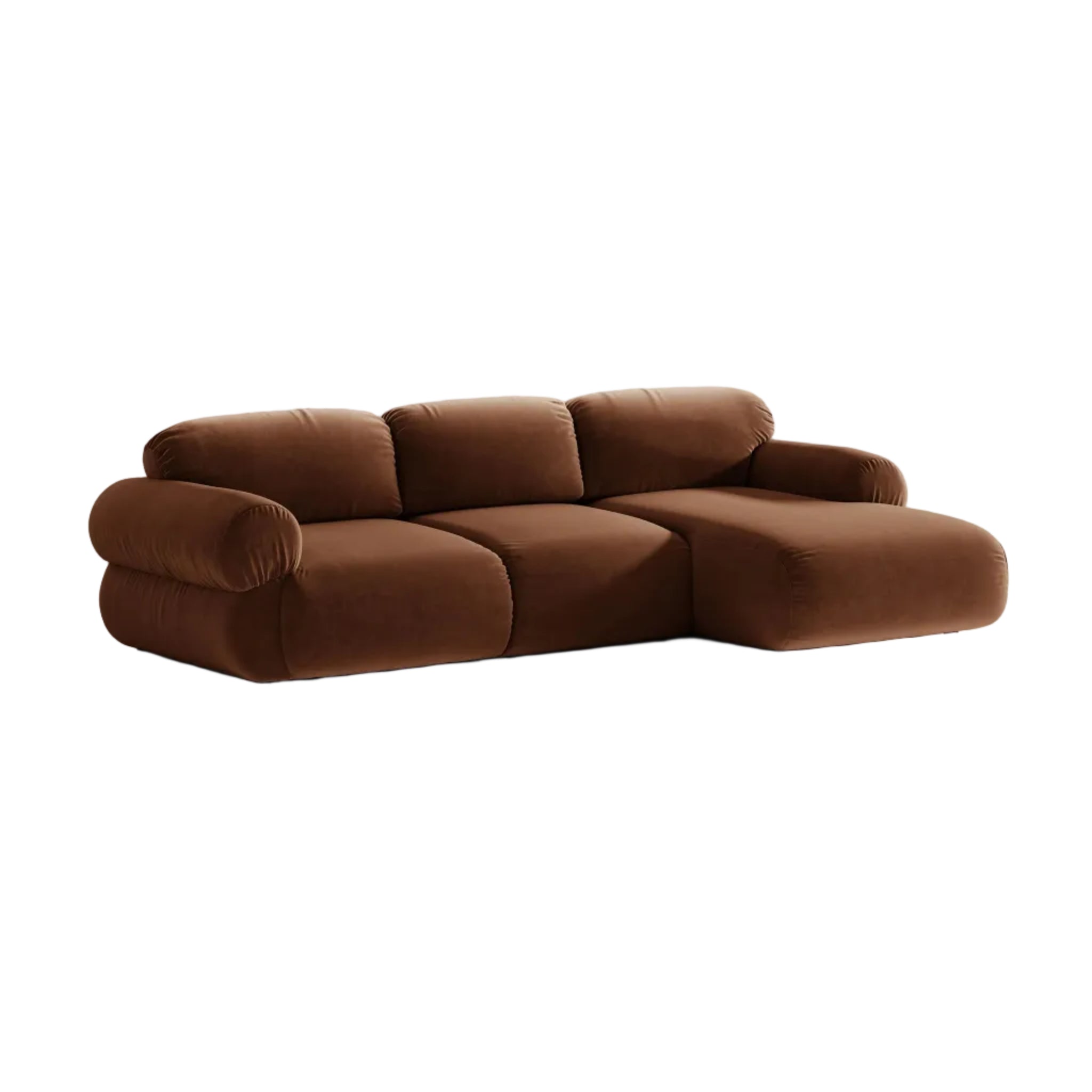 3-sitziger Samt-Ecksofa rechts OPHELIA braun