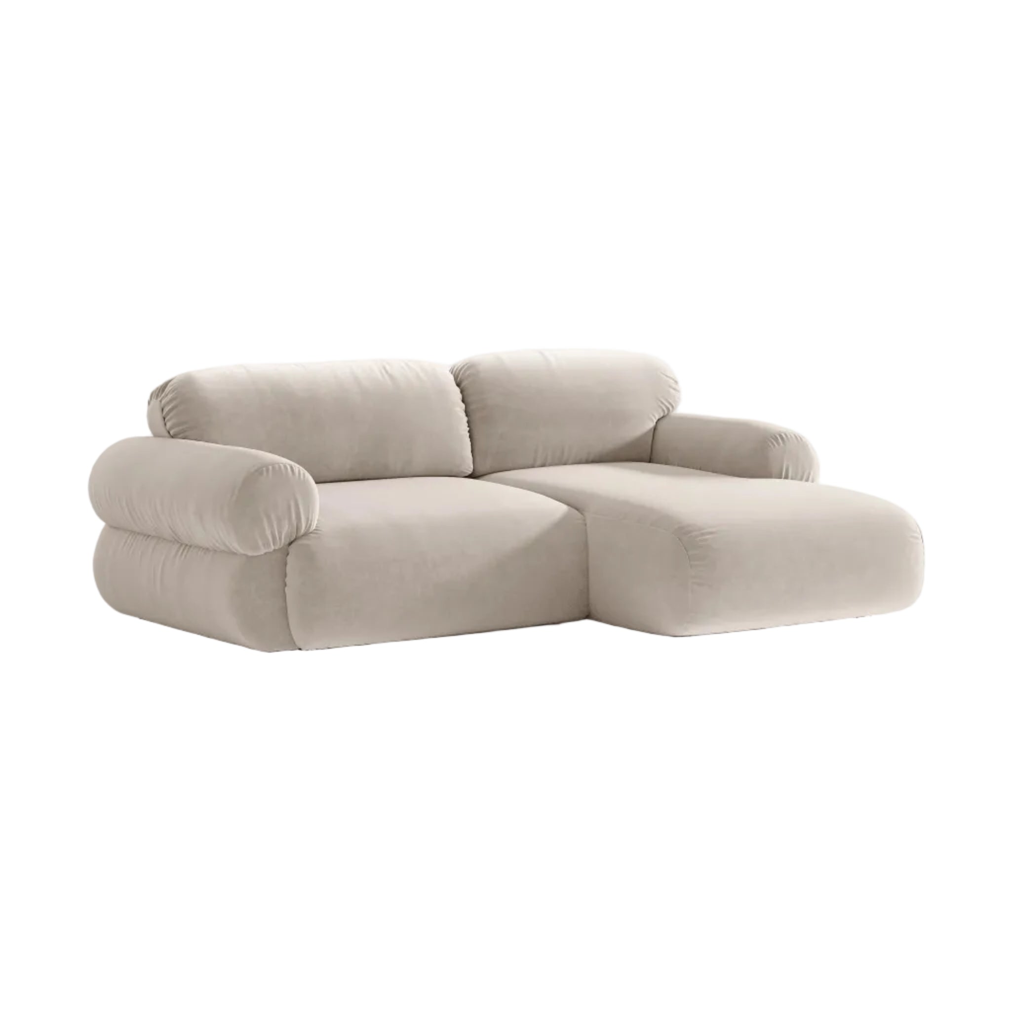 Zweisitzige Samt-Eckcouch rechts OPHELIA beige