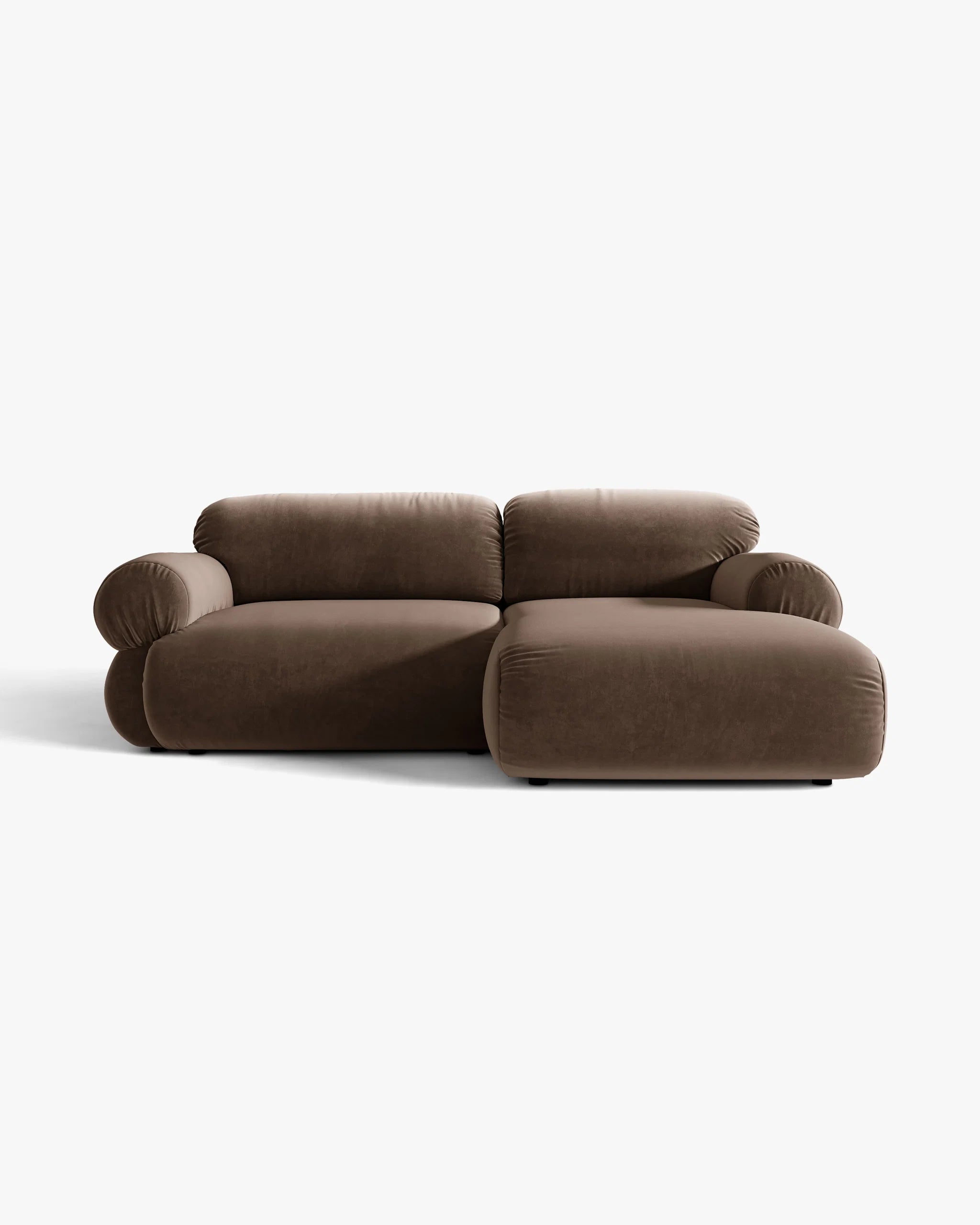 Zweisitzer-Ecksofa aus Samt, rechtsseitig, OPHELIA, schokoladenbraun