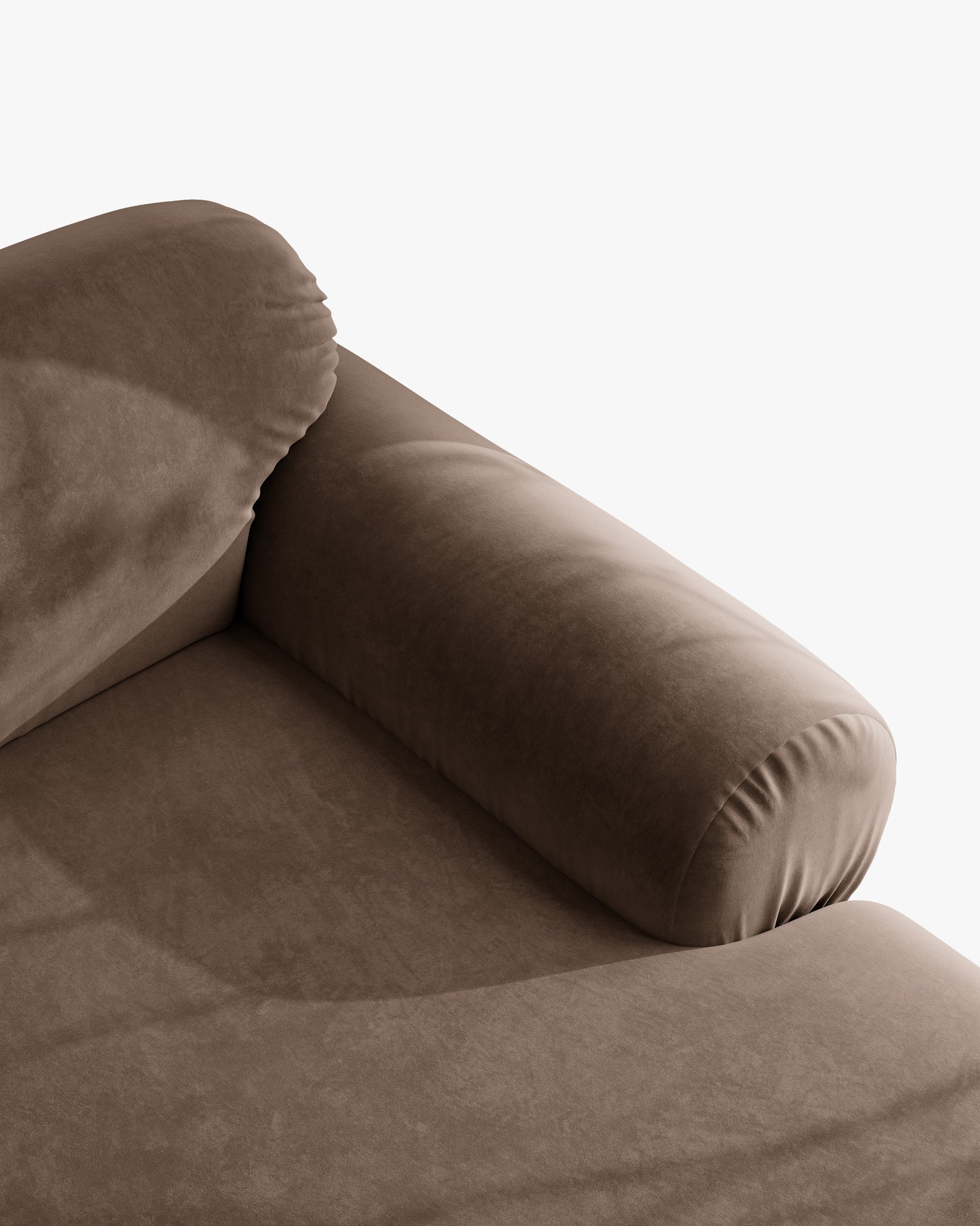Panoramischer Samt-Ecksofa links OPHELIA in Schokoladenfarbe