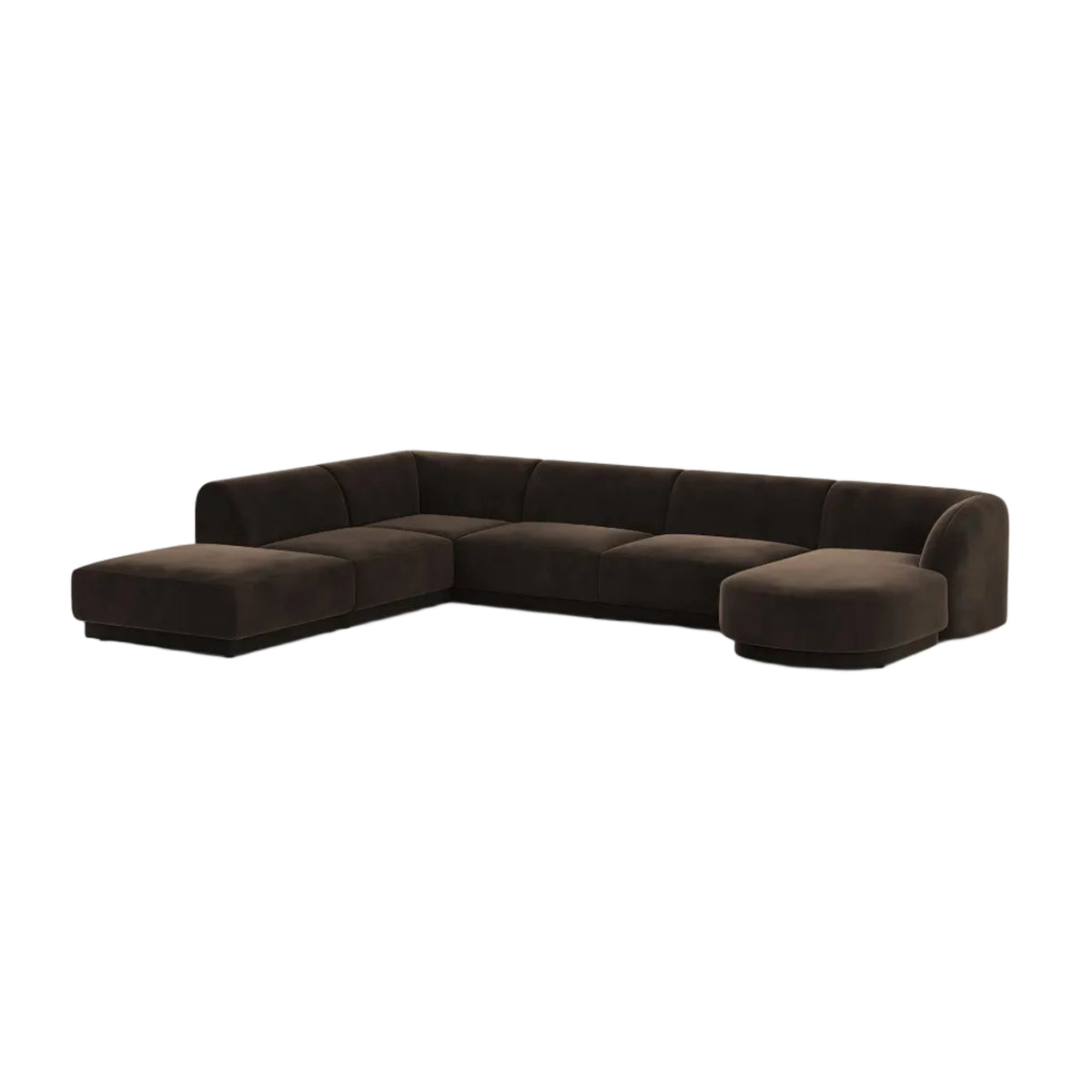 Linksseitige 6-sitzige U-förmige Samt-Eckcouch MILEY in Schokoladenbraun