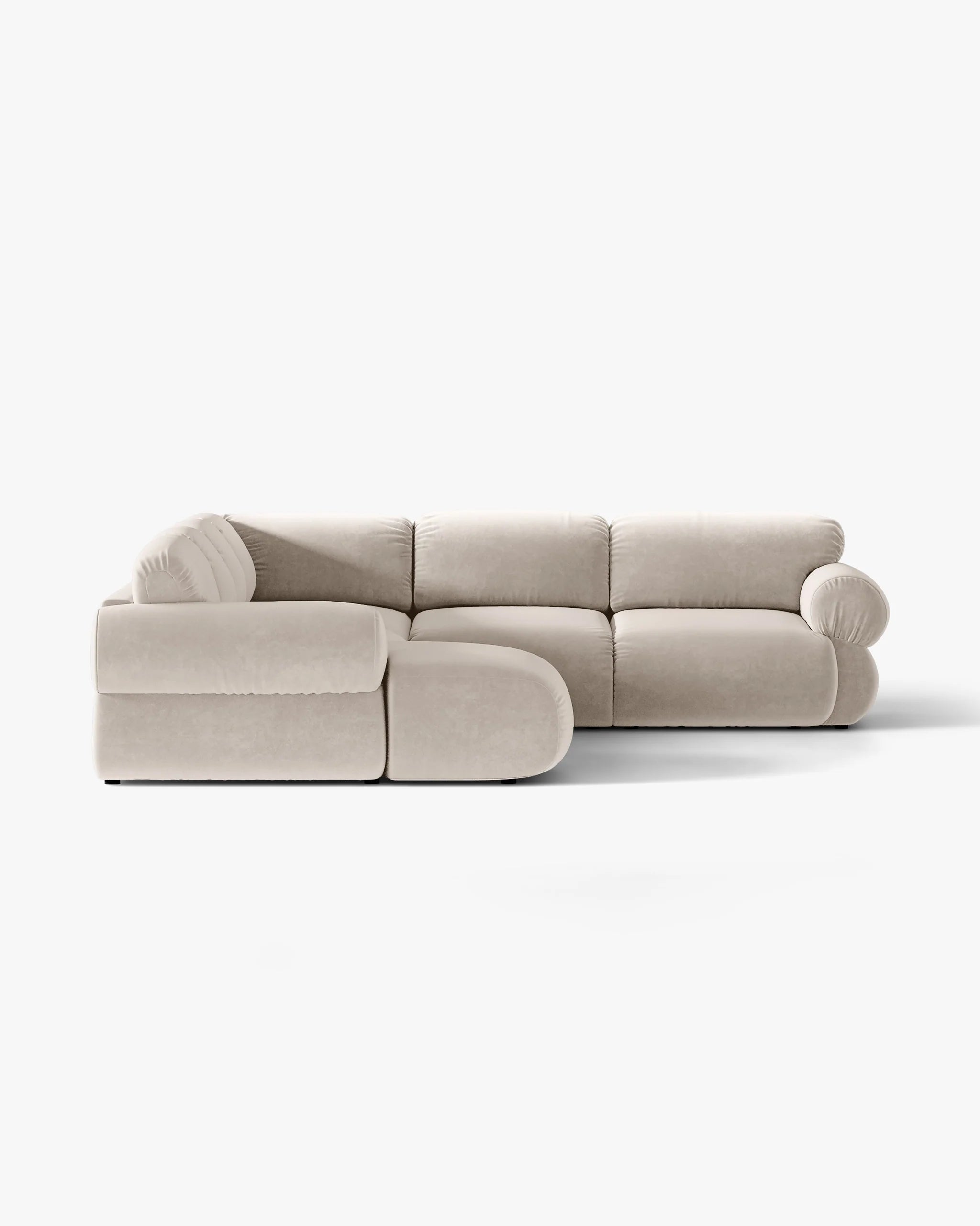 Panoramischer Samt-Ecksofa rechts OPHELIA beige