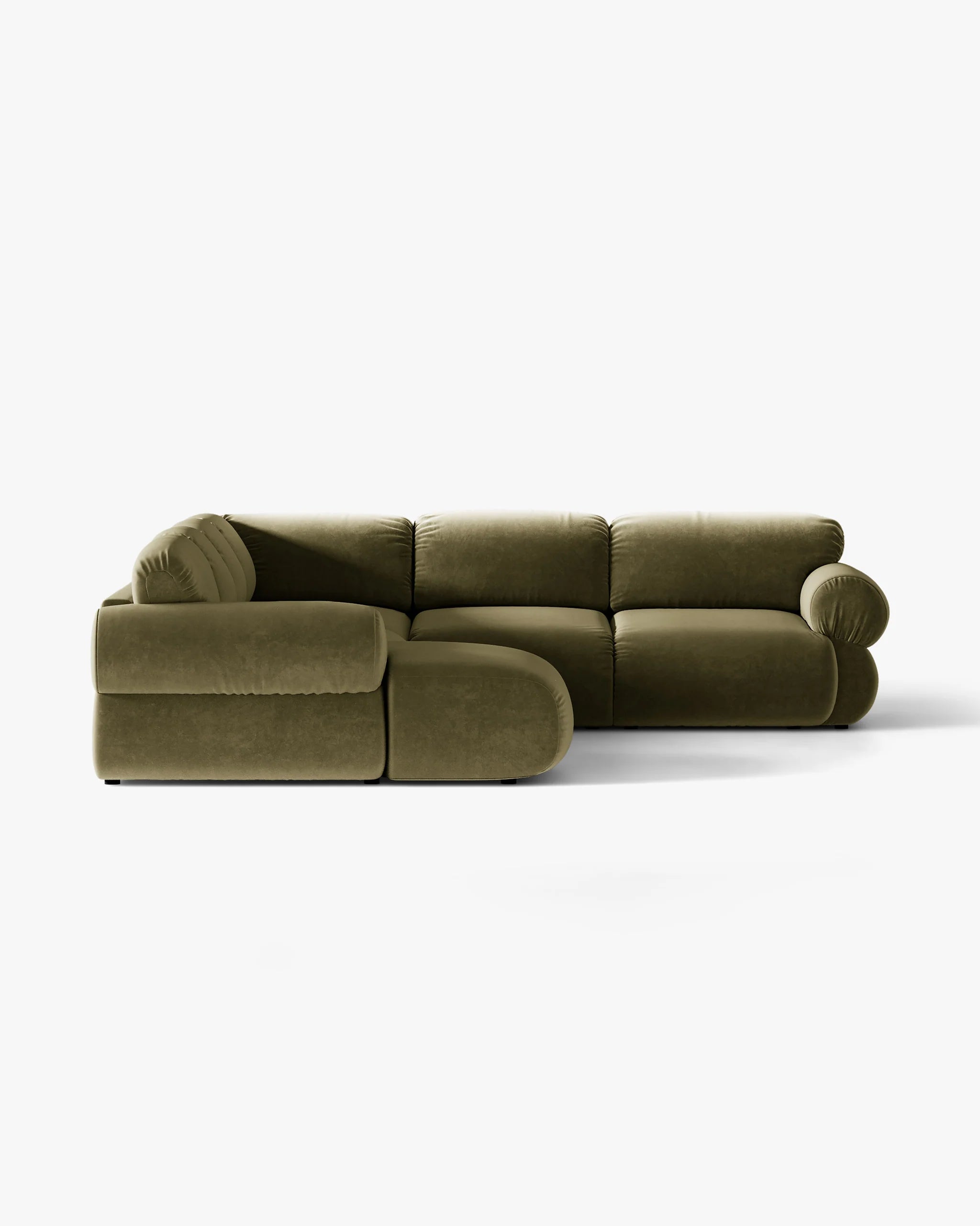 Panoramischer Samt-Ecksofa rechts OPHELIA in Olivgrün