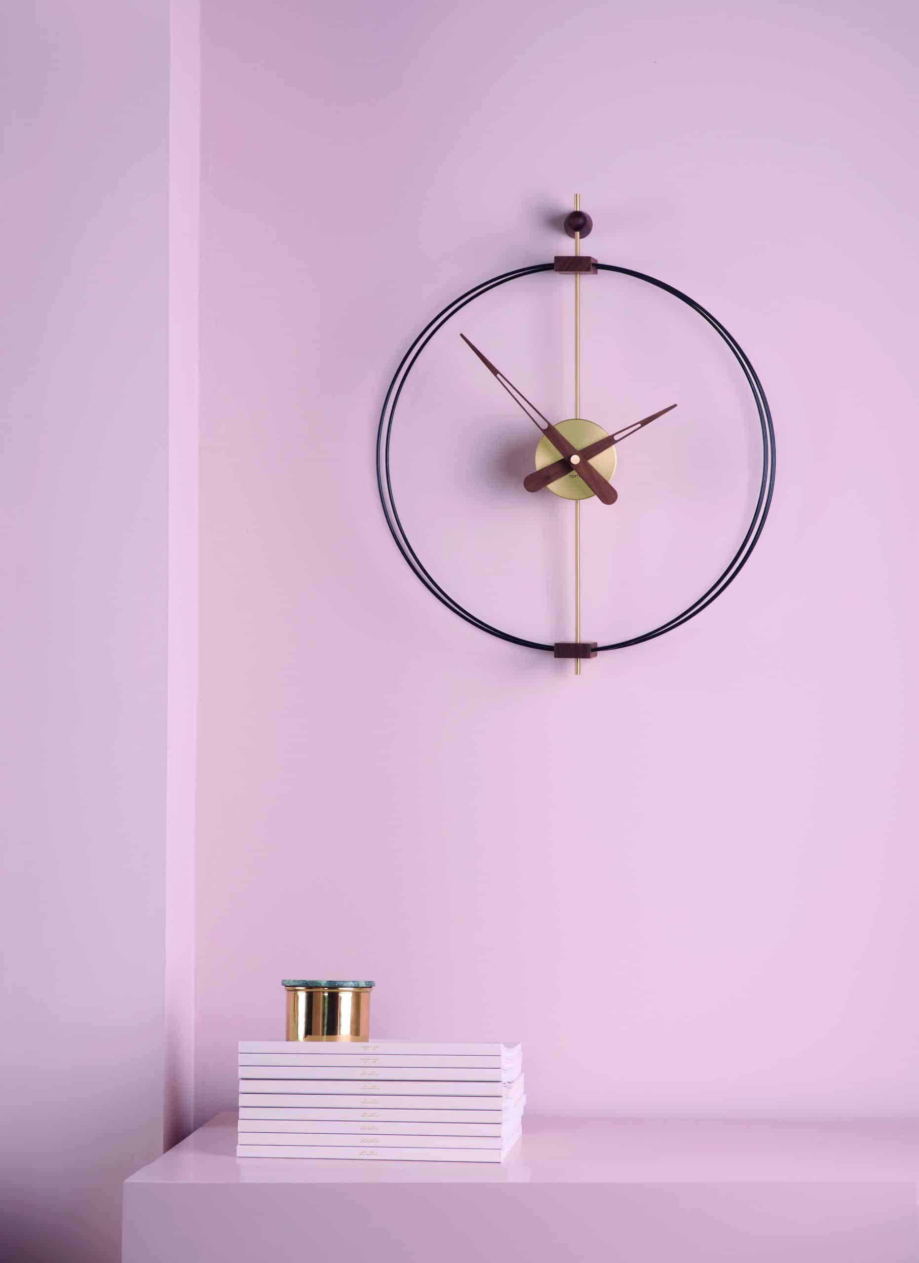 Wall Clock MICRO BARCELONA walnut wood with black and brass