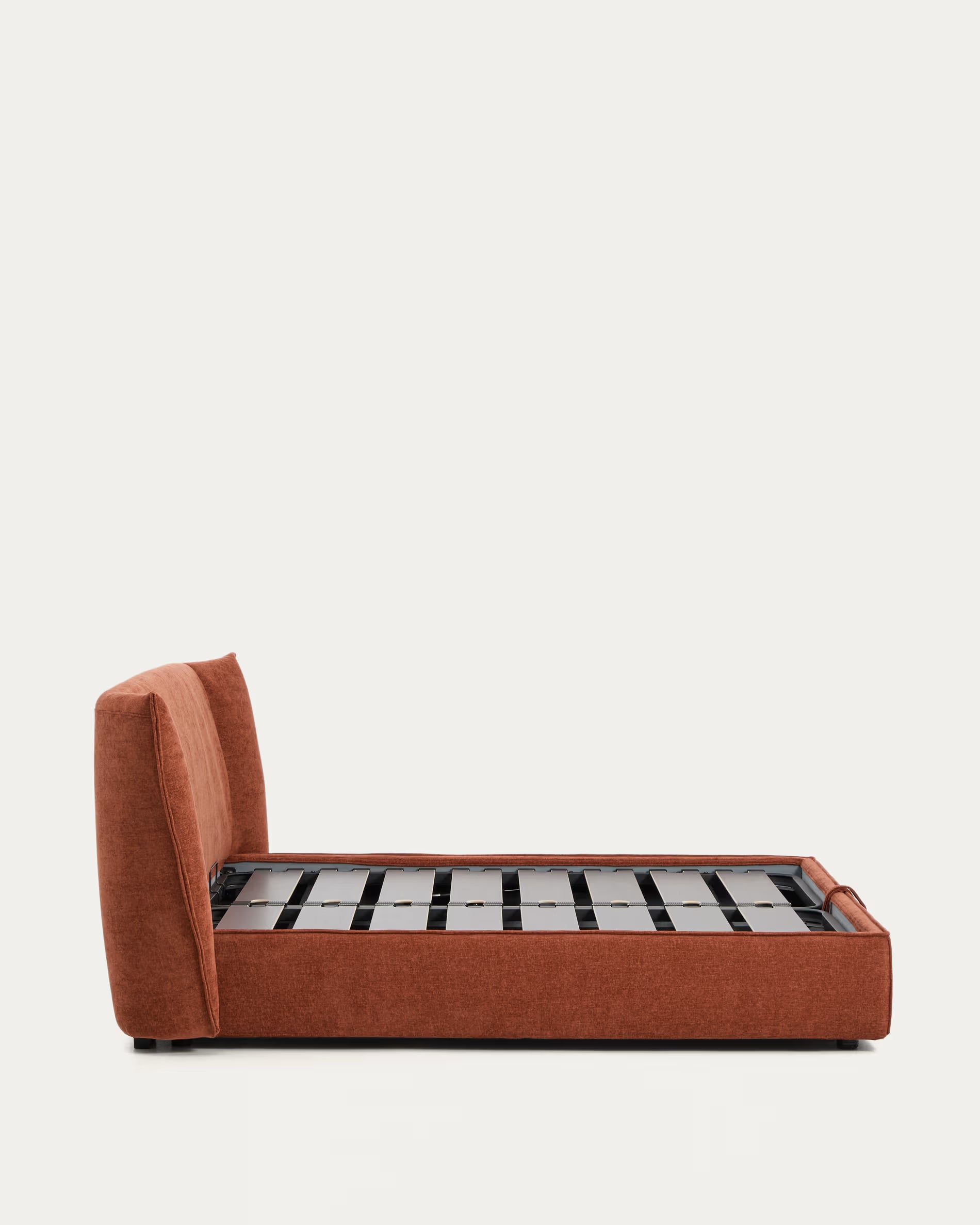 Bett mit Bettkasten ARVIAN ziegelroter Chenille