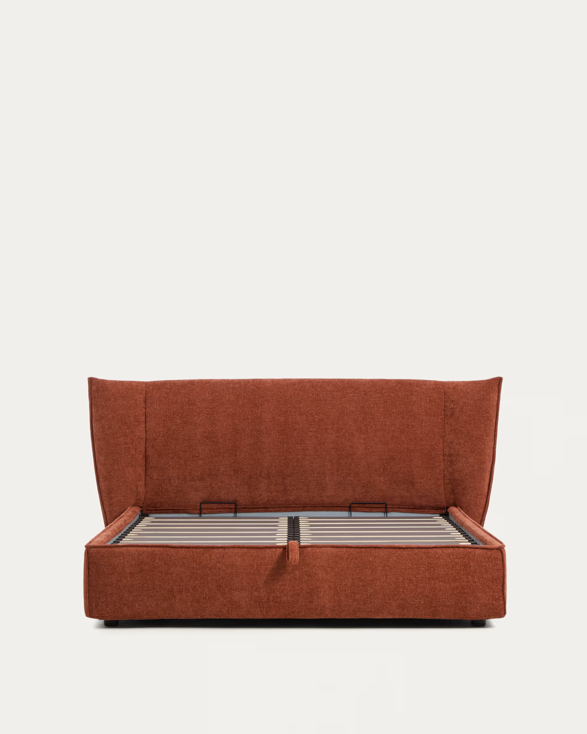 Bett mit Bettkasten ARVIAN ziegelroter Chenille