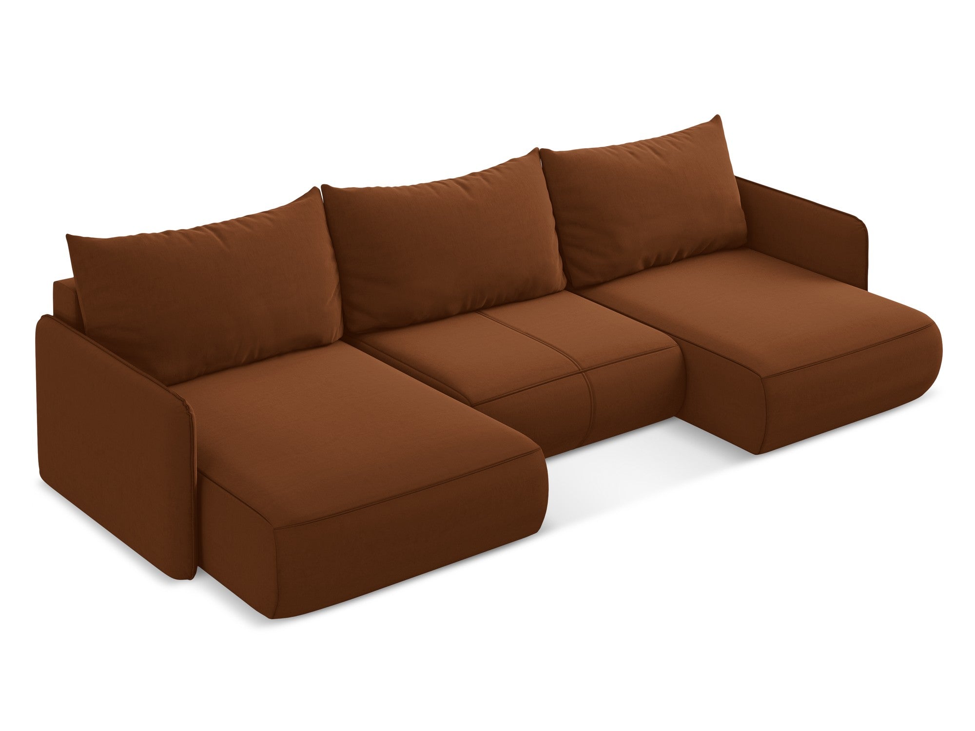 Panoramischer Samt-Ecksofa mit Schlaf-Funktion NANEA Terrakotta