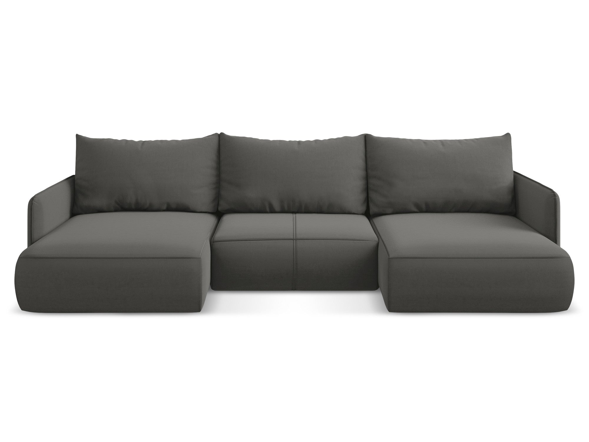 Panoramischer Samt-Ecksofa mit Schlaf-Funktion NANEA stahlgrau
