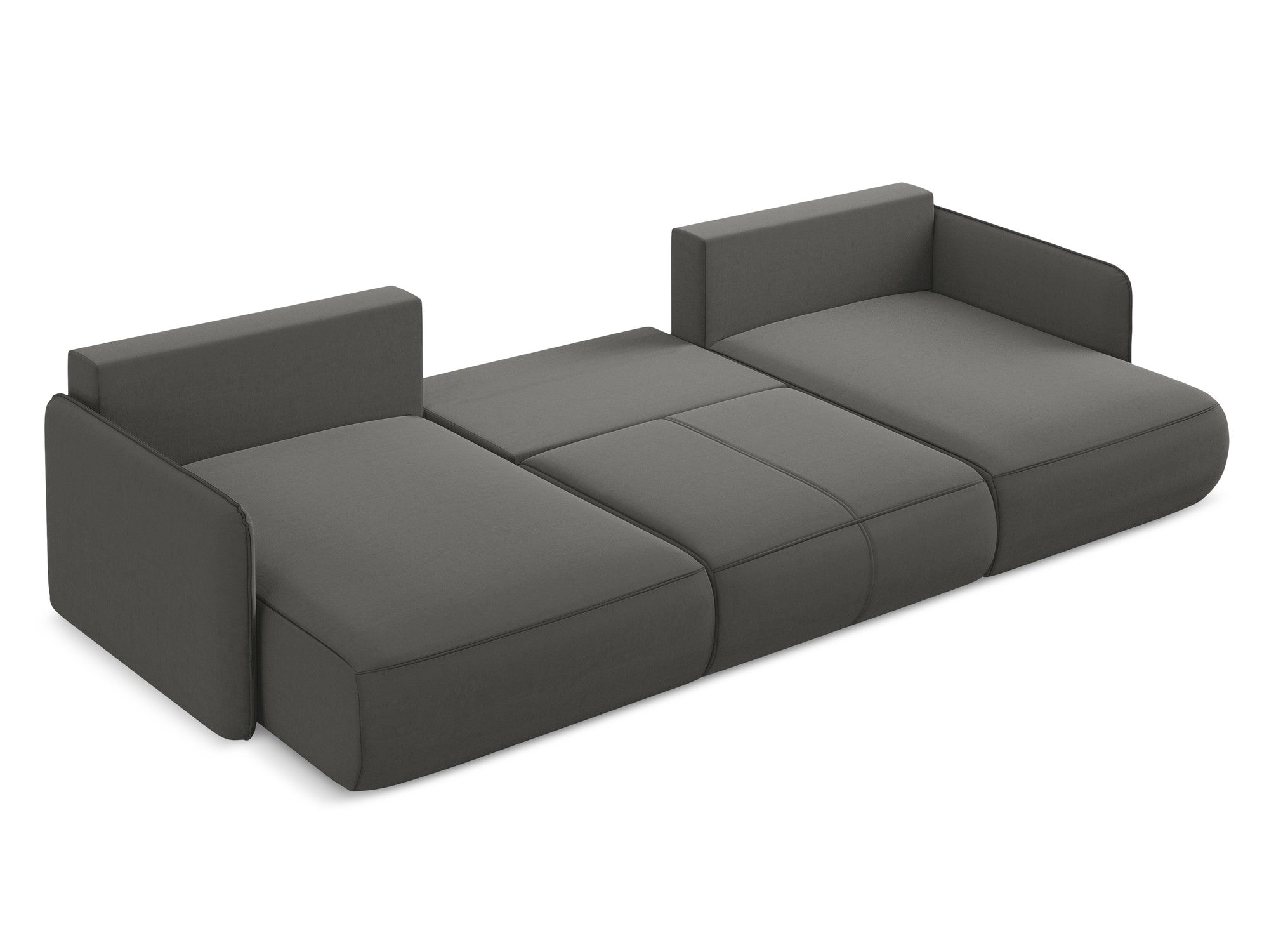 Panoramischer Samt-Ecksofa mit Schlaf-Funktion NANEA stahlgrau