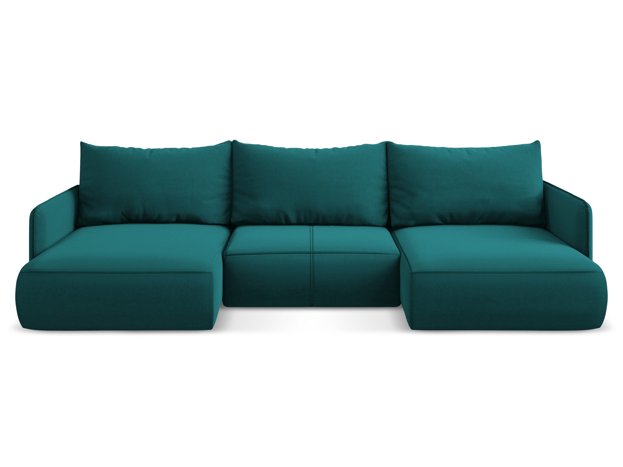 Panoramischer Samt-Ecksofa mit Schlaf-Funktion NANEA in Meeresfarbe