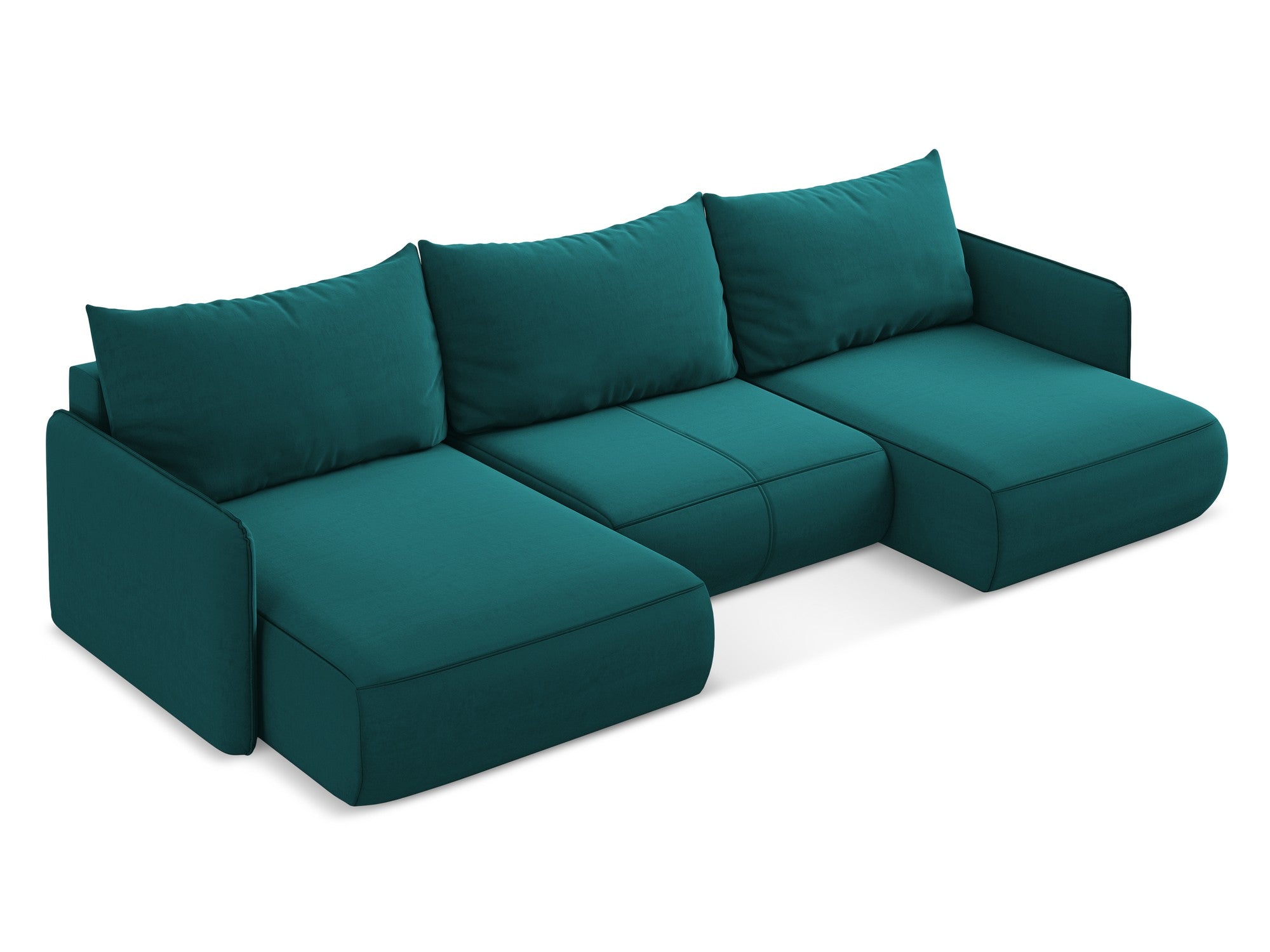 Panoramischer Samt-Ecksofa mit Schlaf-Funktion NANEA in Meeresfarbe