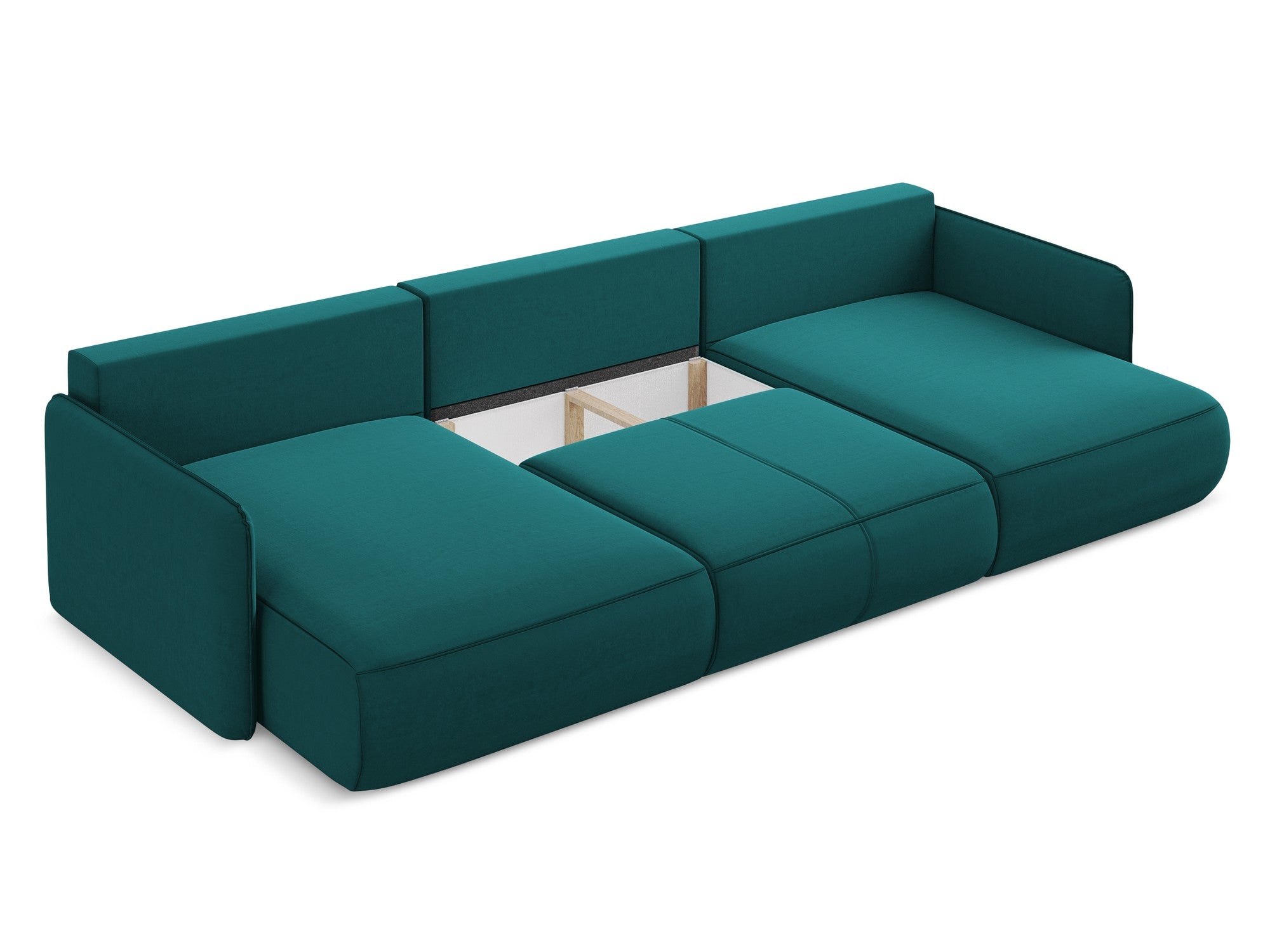 Panoramischer Samt-Ecksofa mit Schlaf-Funktion NANEA in Meeresfarbe