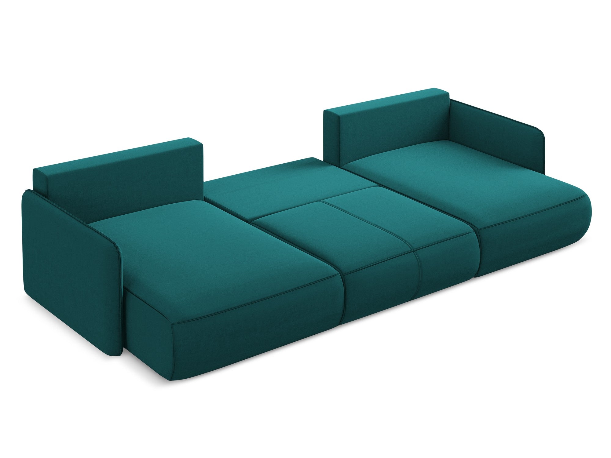 Panoramischer Samt-Ecksofa mit Schlaf-Funktion NANEA in Meeresfarbe