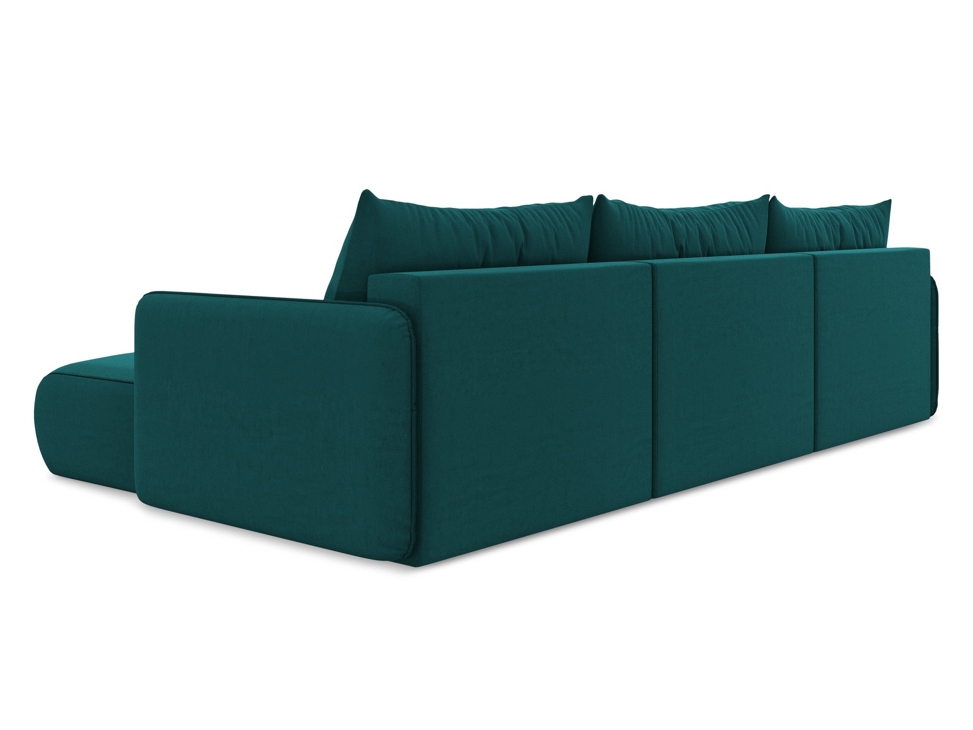 Panoramischer Samt-Ecksofa mit Schlaf-Funktion NANEA in Meeresfarbe