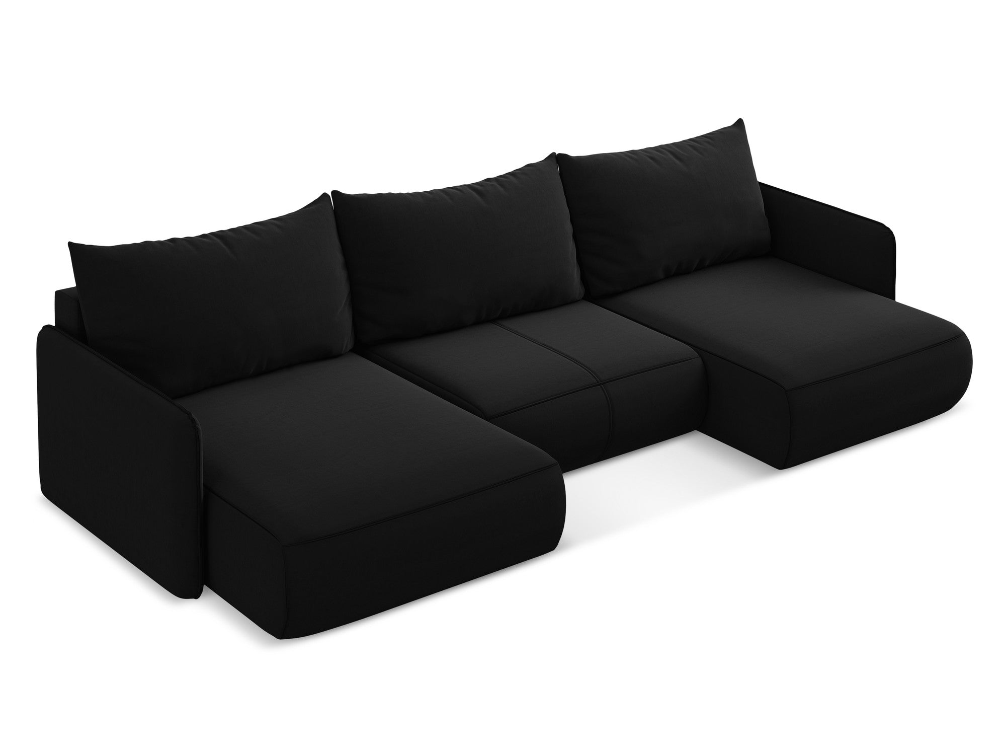 Velvet panoramic corner sofa with sleeping function NANEA black