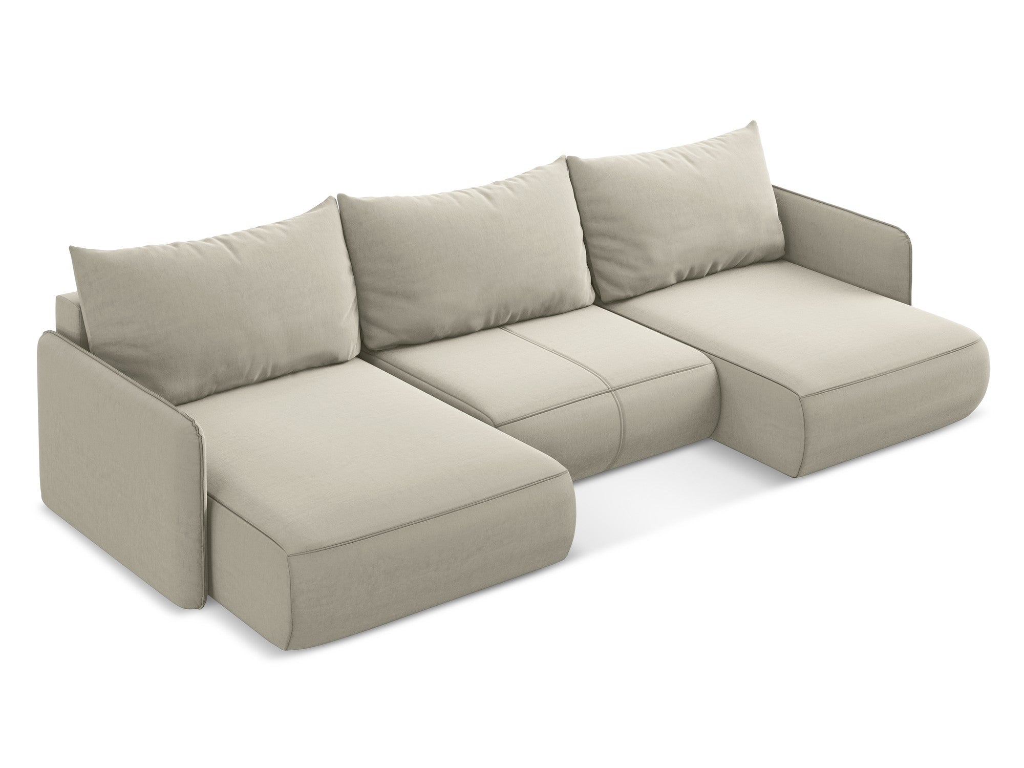 Panoramischer Samt-Ecksofa mit Schlaf-Funktion NANEA perlmuttfarben