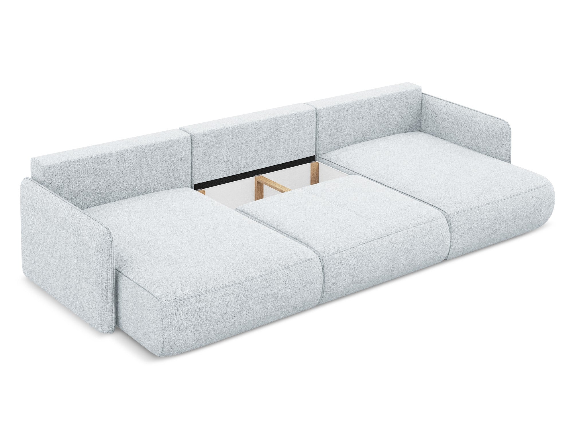 Panoramatische Eckcouch mit Schlaf-Funktion NANEA hellblaues Chenille