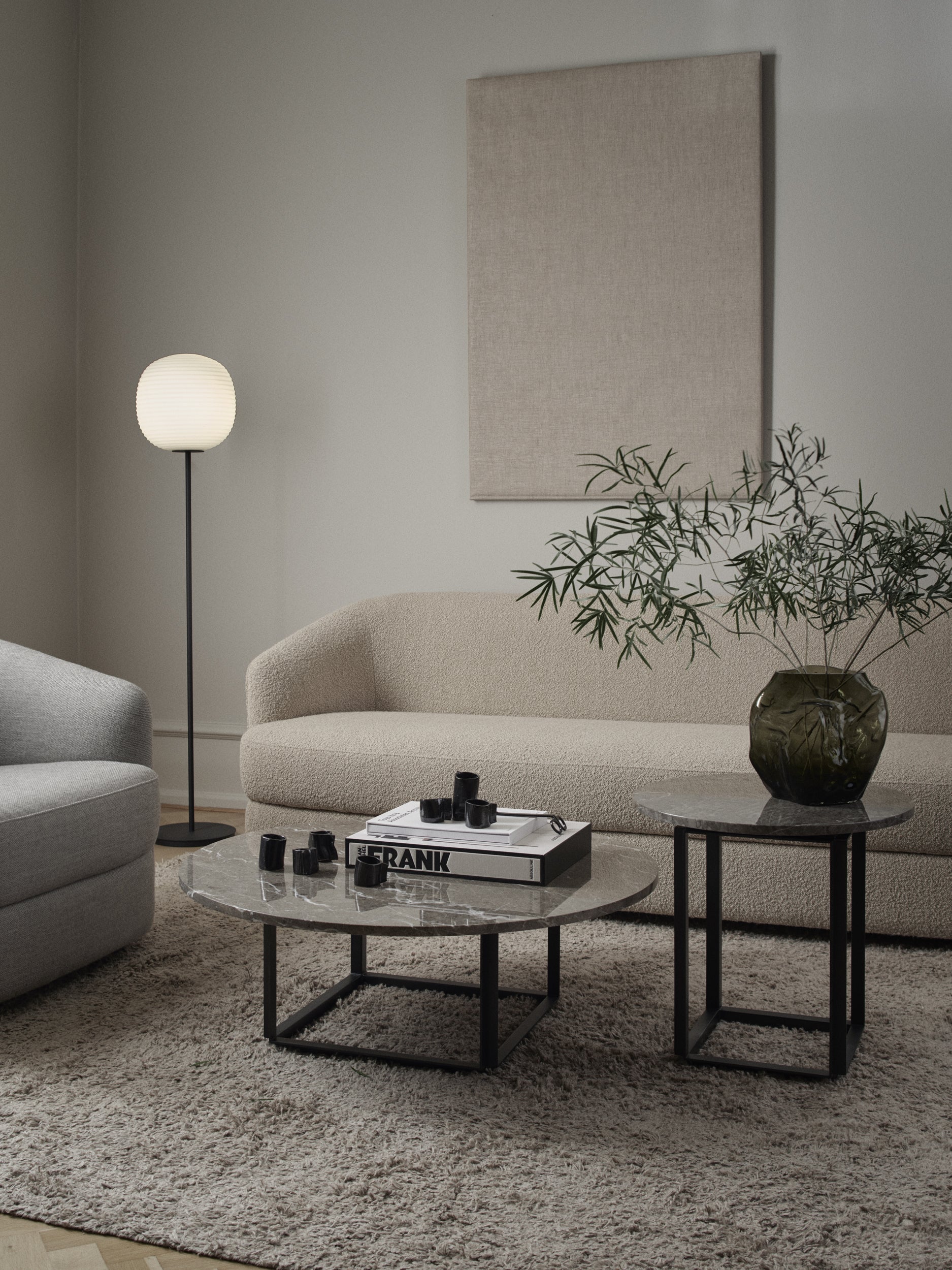 Lantern white floor lamp with a black base