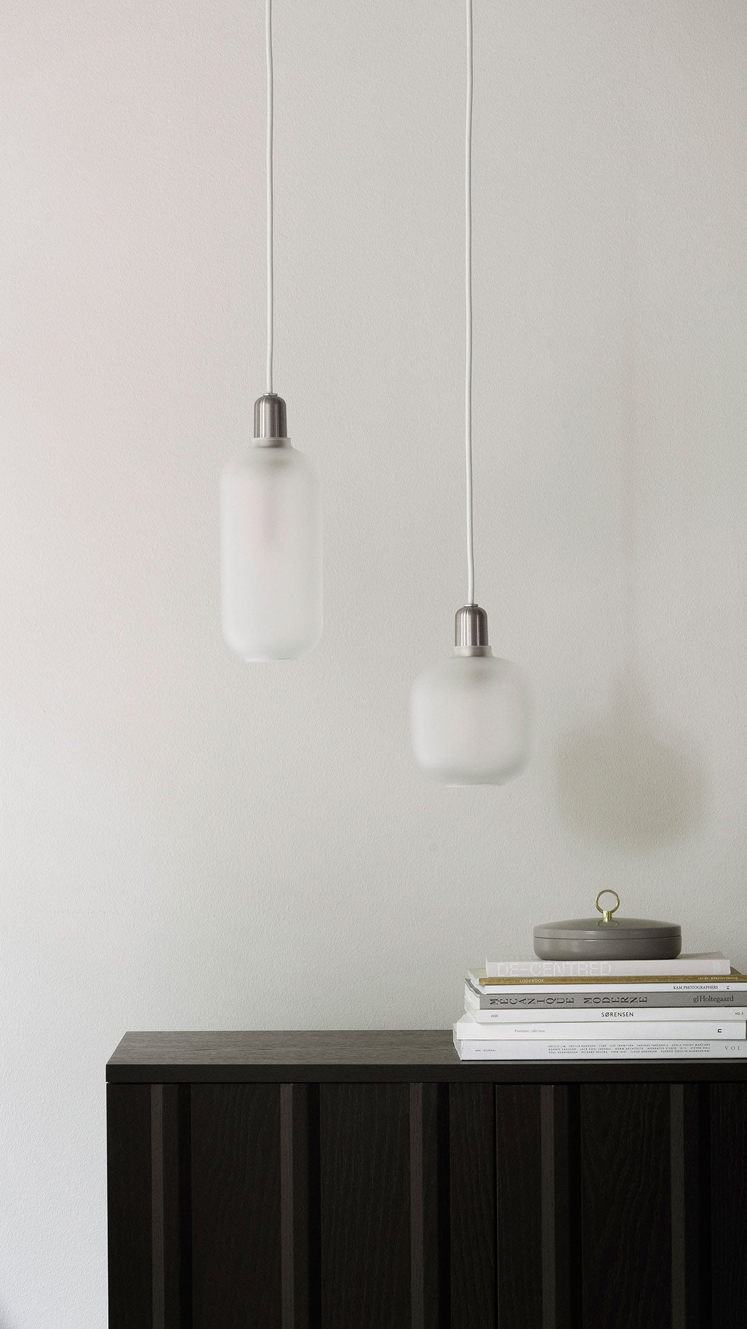 AMP LARGE pendant lamp with matte glass and silver finish