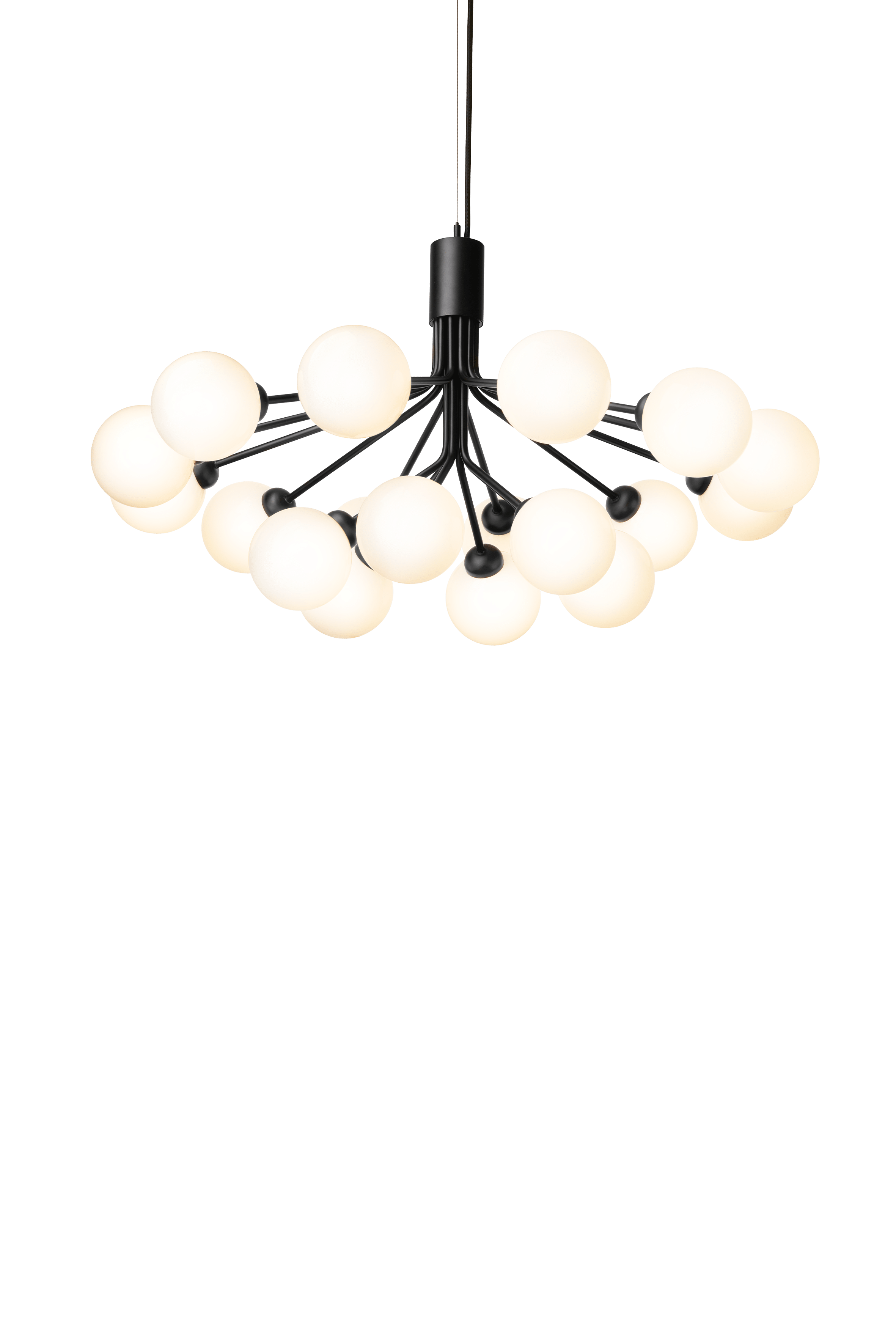 Kronleuchter APIALES 18 schwarz mit opalem Glas