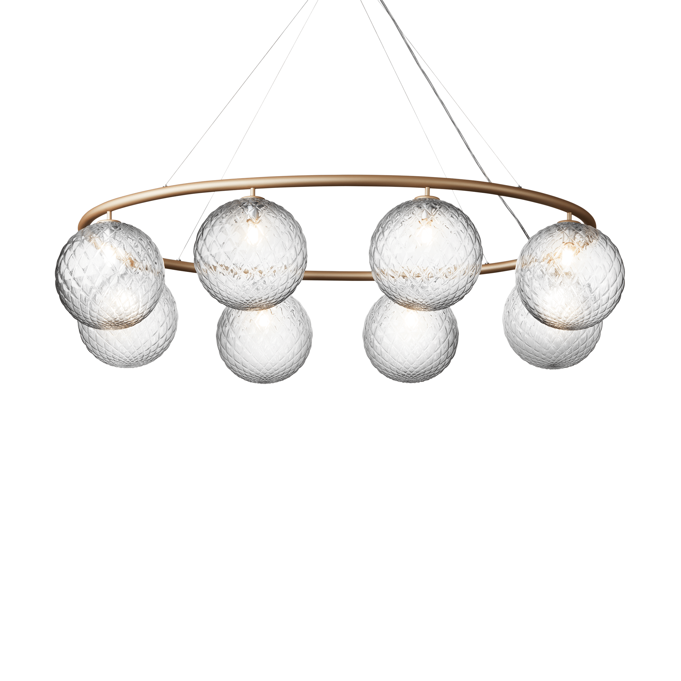 Pendelleuchte MIIRA 8 OVAL aus Messing mit transparentem Glas