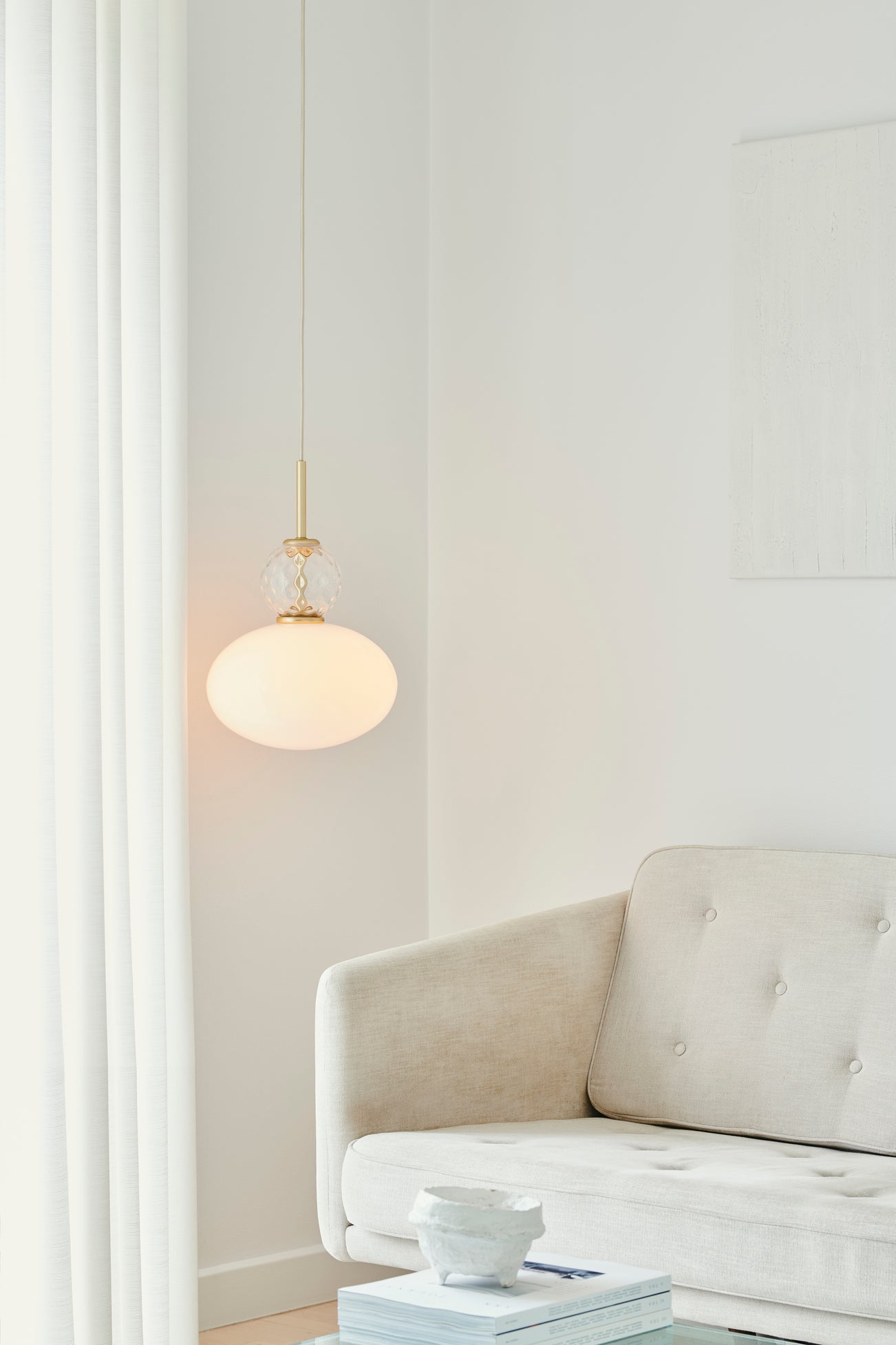 Lampa wisząca RIZZATTO 32 mosiężny z opalowym szkłem – mosiądz i szkło