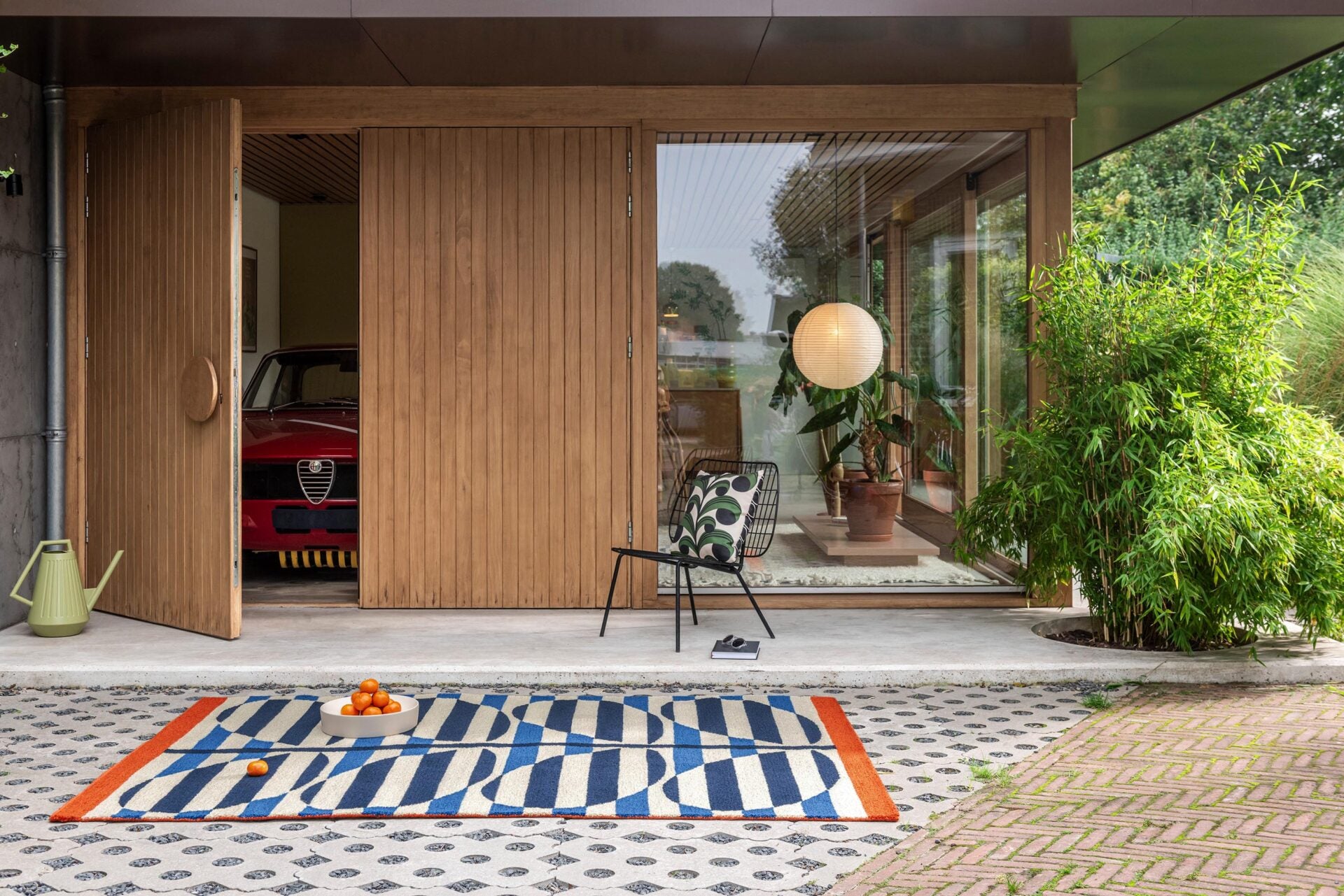 Außenmatte STRIPY STEM AZUR blau mit beige und orange