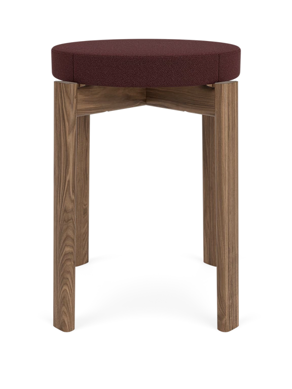 Hocker PASSAGE bordeaux mit Nussbaumfuß