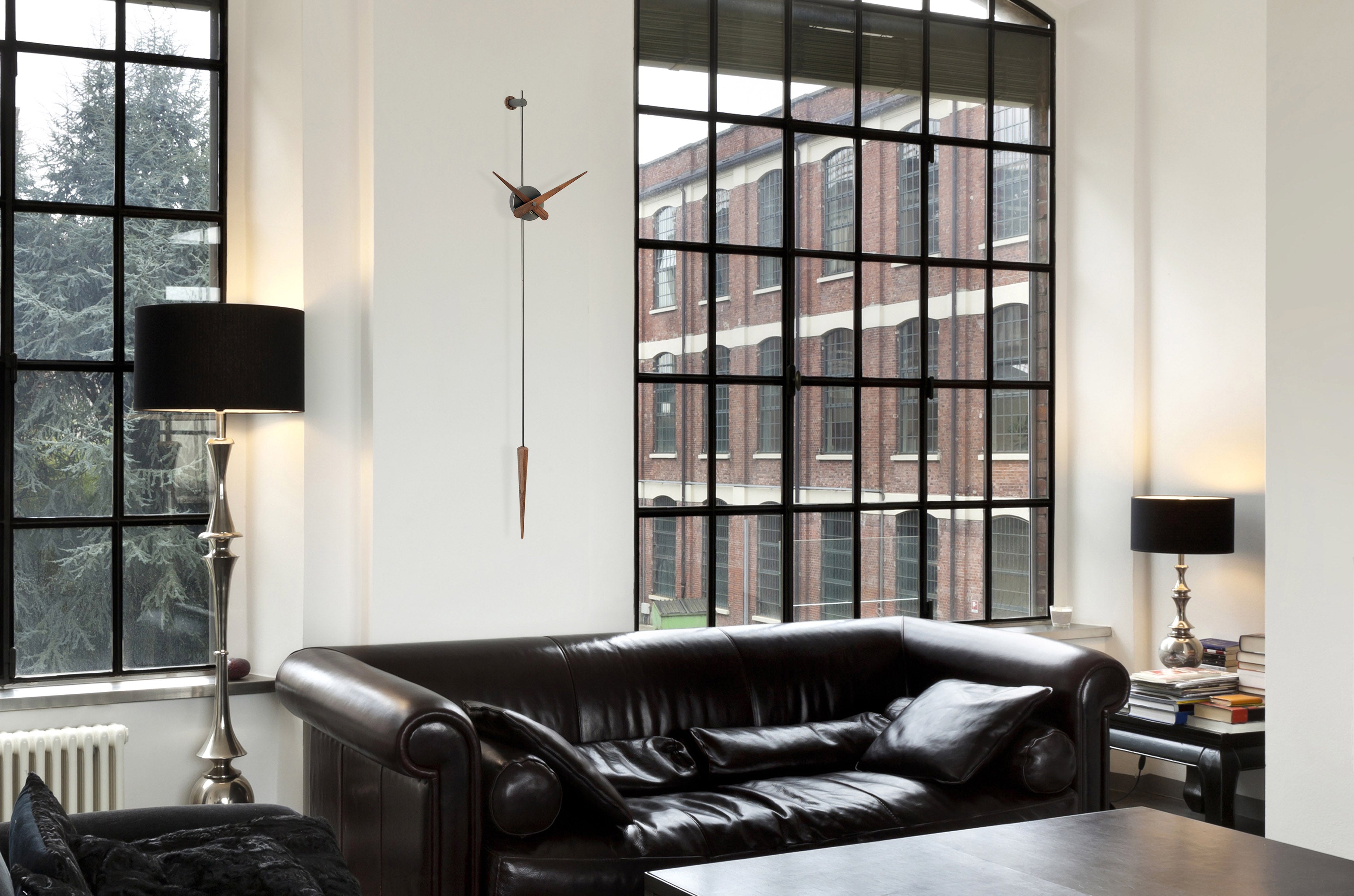 PUNTO Y COMA wall clock walnut wood with graphite