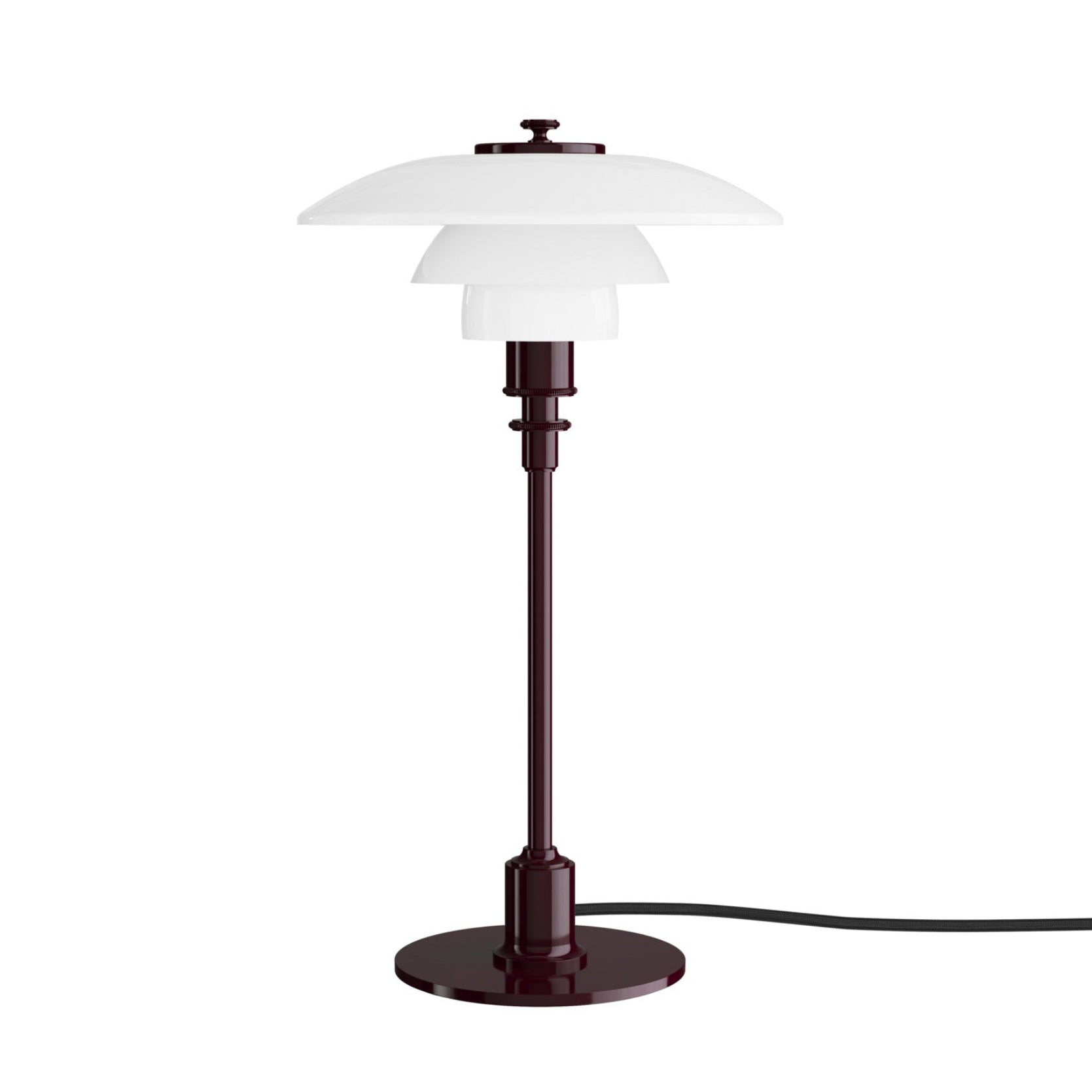 Tischlampe PH 2/1 in Weiß mit bordeauxfarbenem Fuß