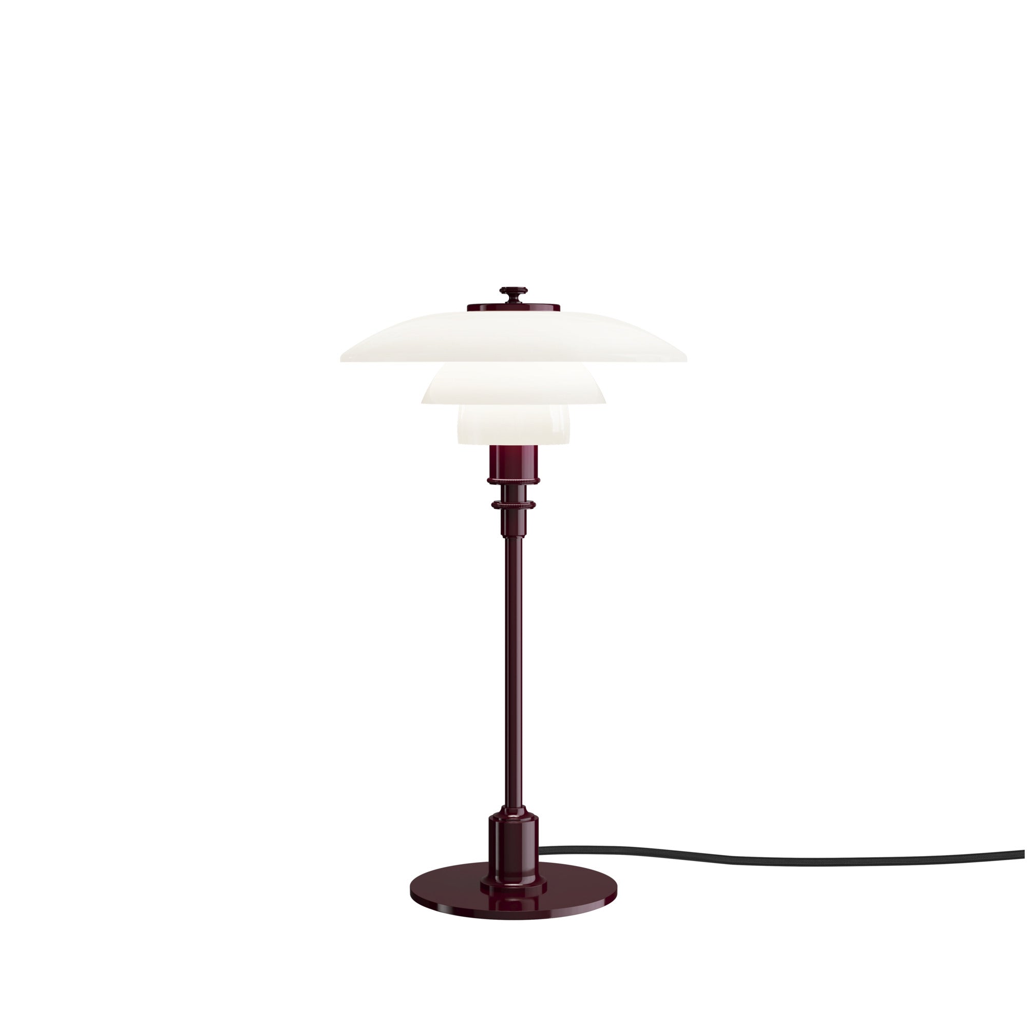 Tischlampe PH 2/1 in Weiß mit bordeauxfarbenem Fuß