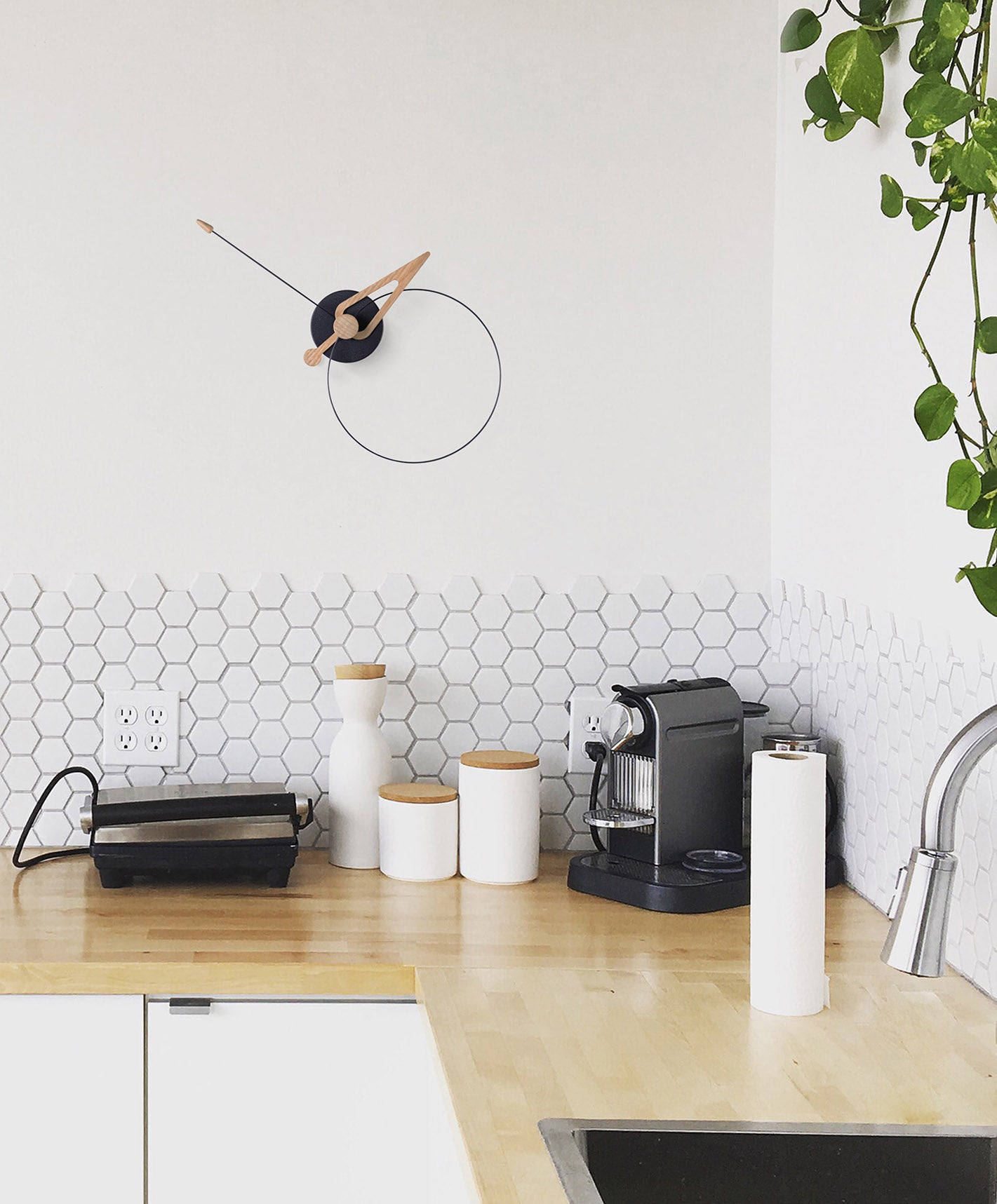 PICO wall clock oak wood with black